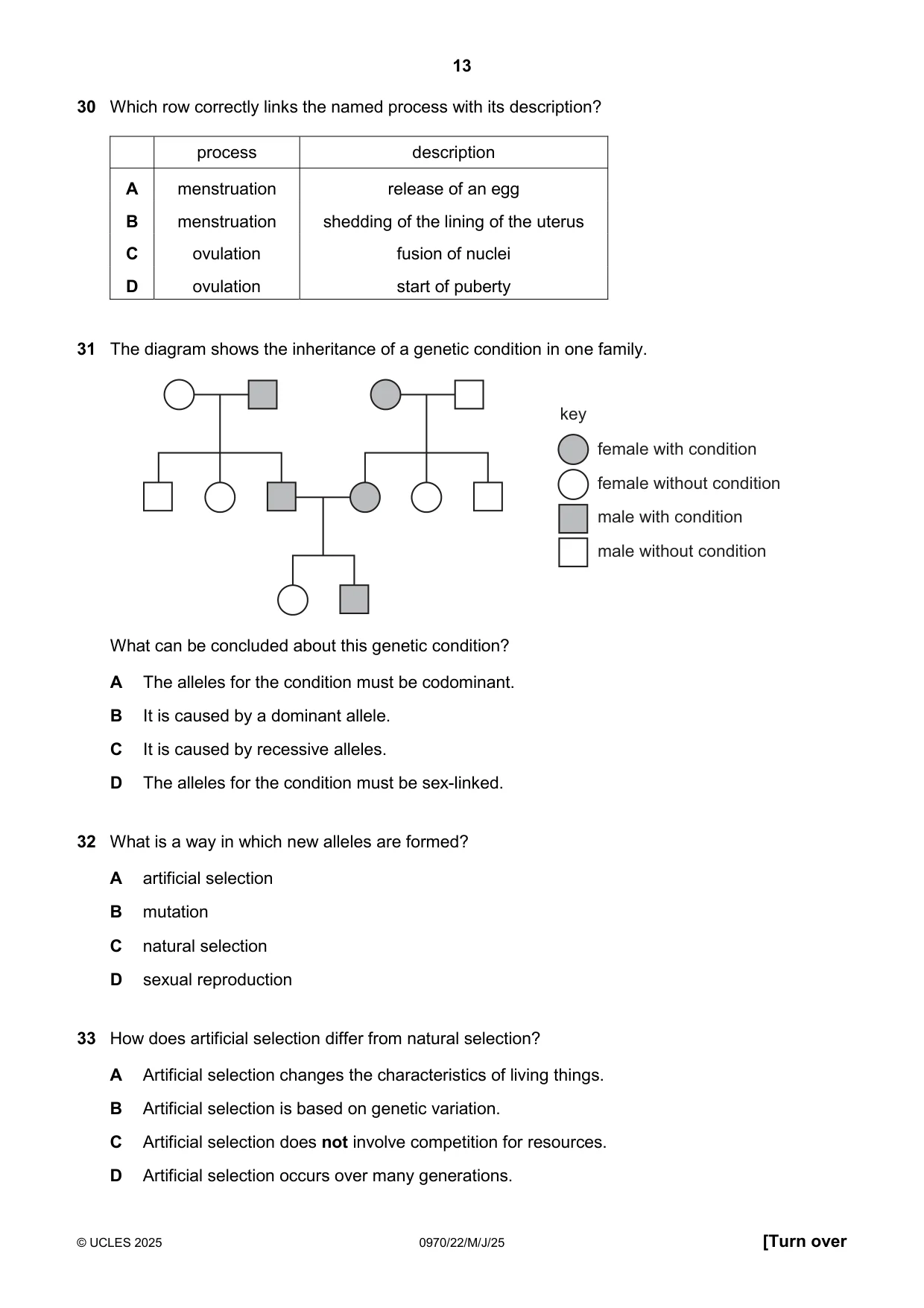 Cambridge IGCSE Biology (9-1) 0970 2025 May/June Paper 2 · Variant 2 question paper, page 13 of 16