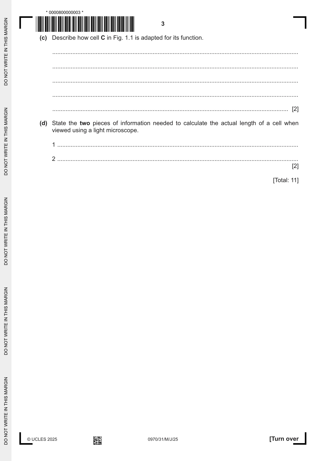 Cambridge IGCSE Biology (9-1) 0970 2025 May/June Paper 3 · Variant 1 question paper, page 3 of 20
