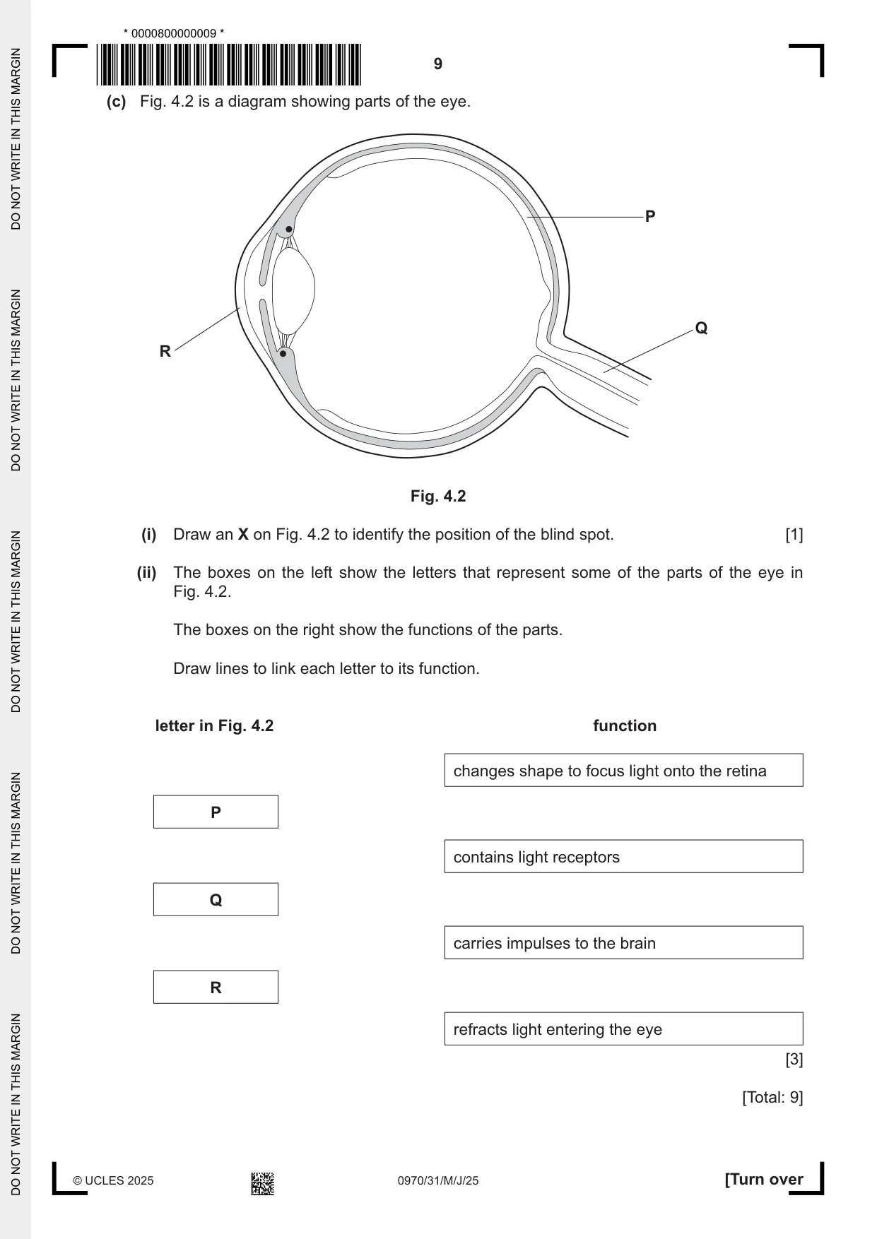 Cambridge IGCSE Biology (9-1) 0970 2025 May/June Paper 3 · Variant 1 question paper, page 9 of 20