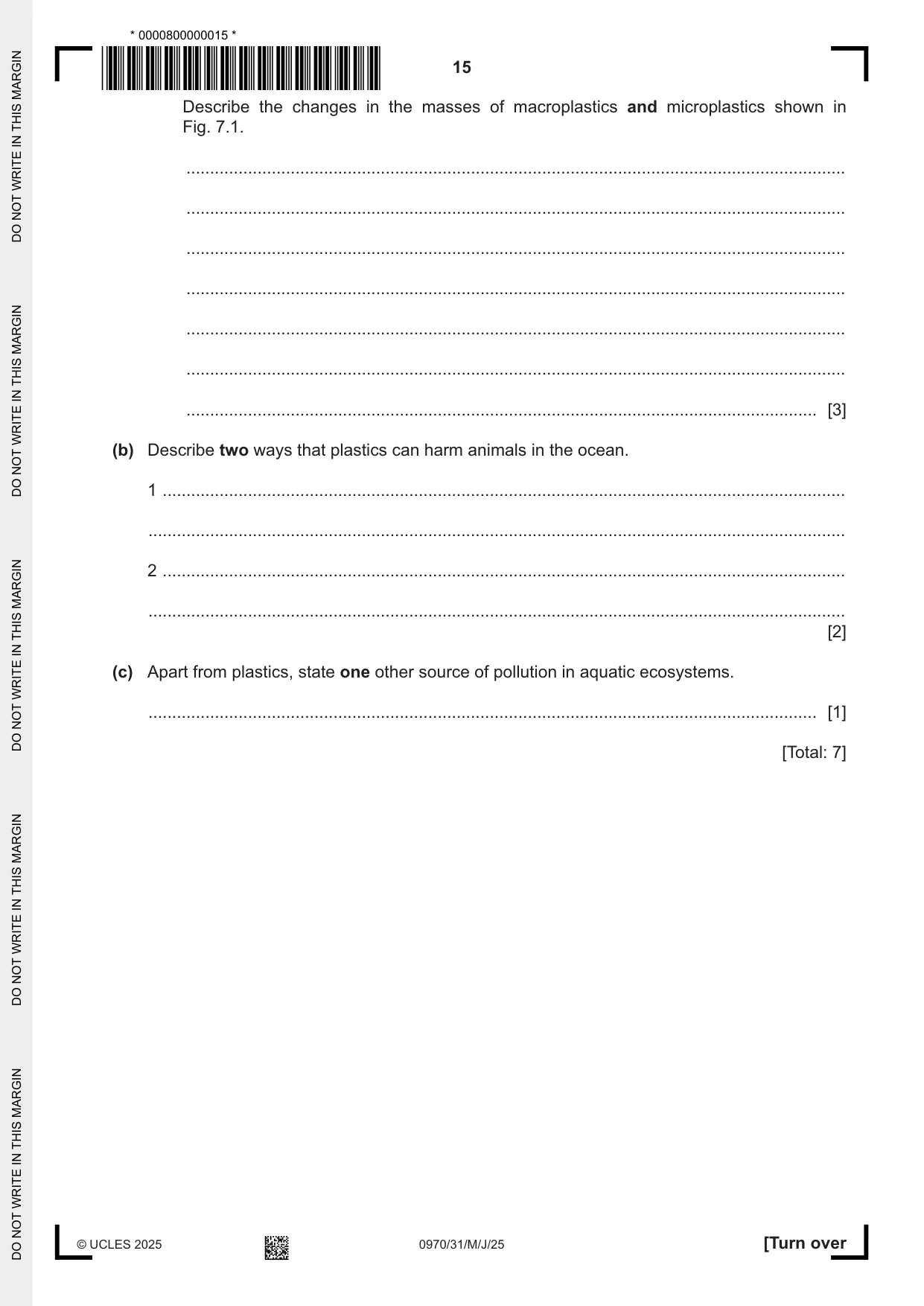 Cambridge IGCSE Biology (9-1) 0970 2025 May/June Paper 3 · Variant 1 question paper, page 15 of 20