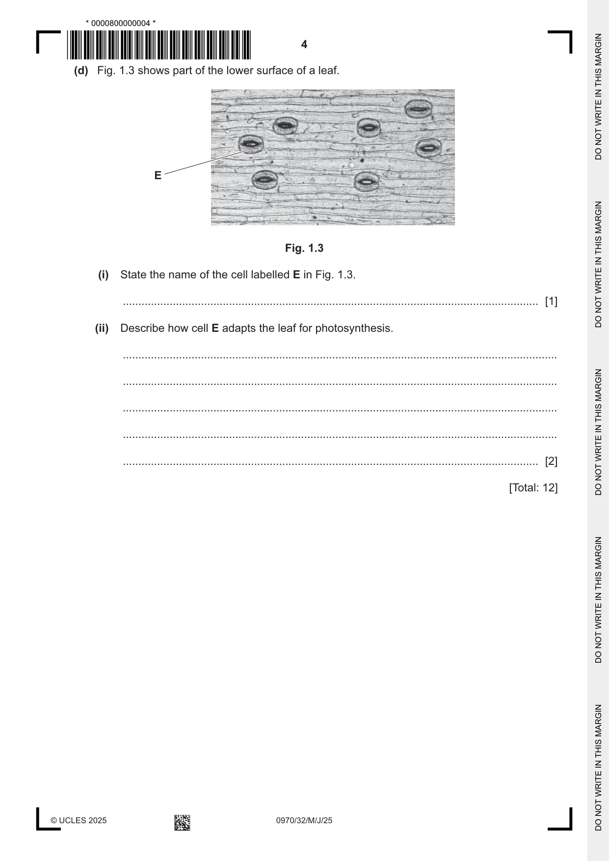 Cambridge IGCSE Biology (9-1) 0970 2025 May/June Paper 3 · Variant 2 question paper, page 4 of 20