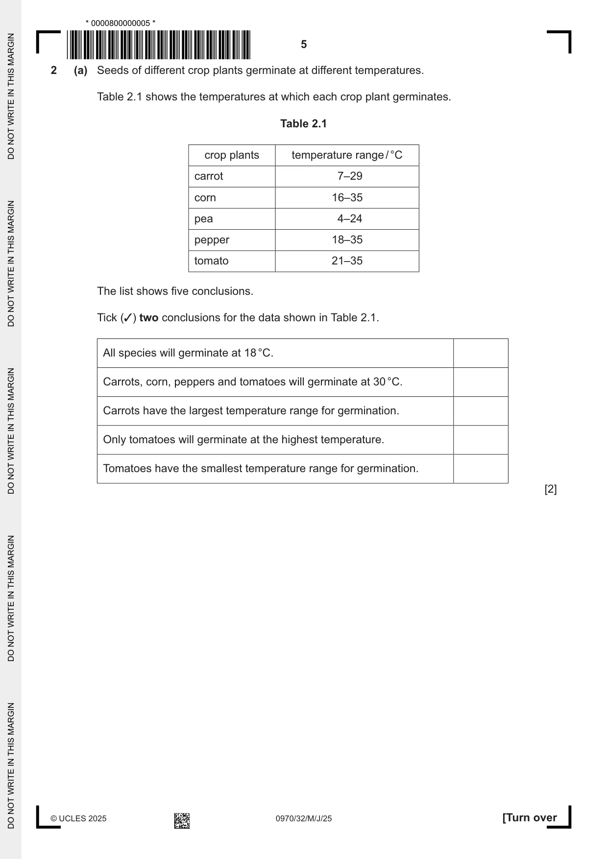 Cambridge IGCSE Biology (9-1) 0970 2025 May/June Paper 3 · Variant 2 question paper, page 5 of 20