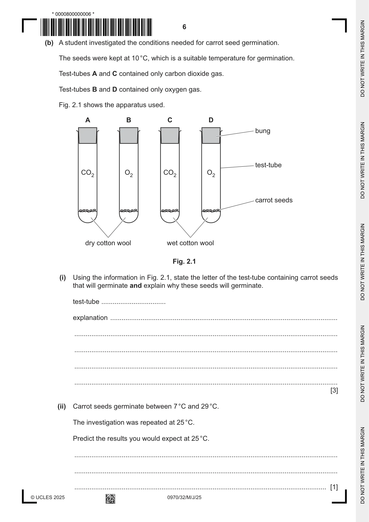Cambridge IGCSE Biology (9-1) 0970 2025 May/June Paper 3 · Variant 2 question paper, page 6 of 20
