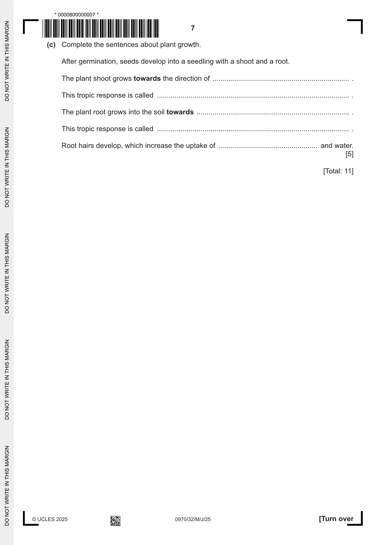 Cambridge IGCSE Biology (9-1) 0970 2025 May/June Paper 3 · Variant 2 question paper, page 7 of 20