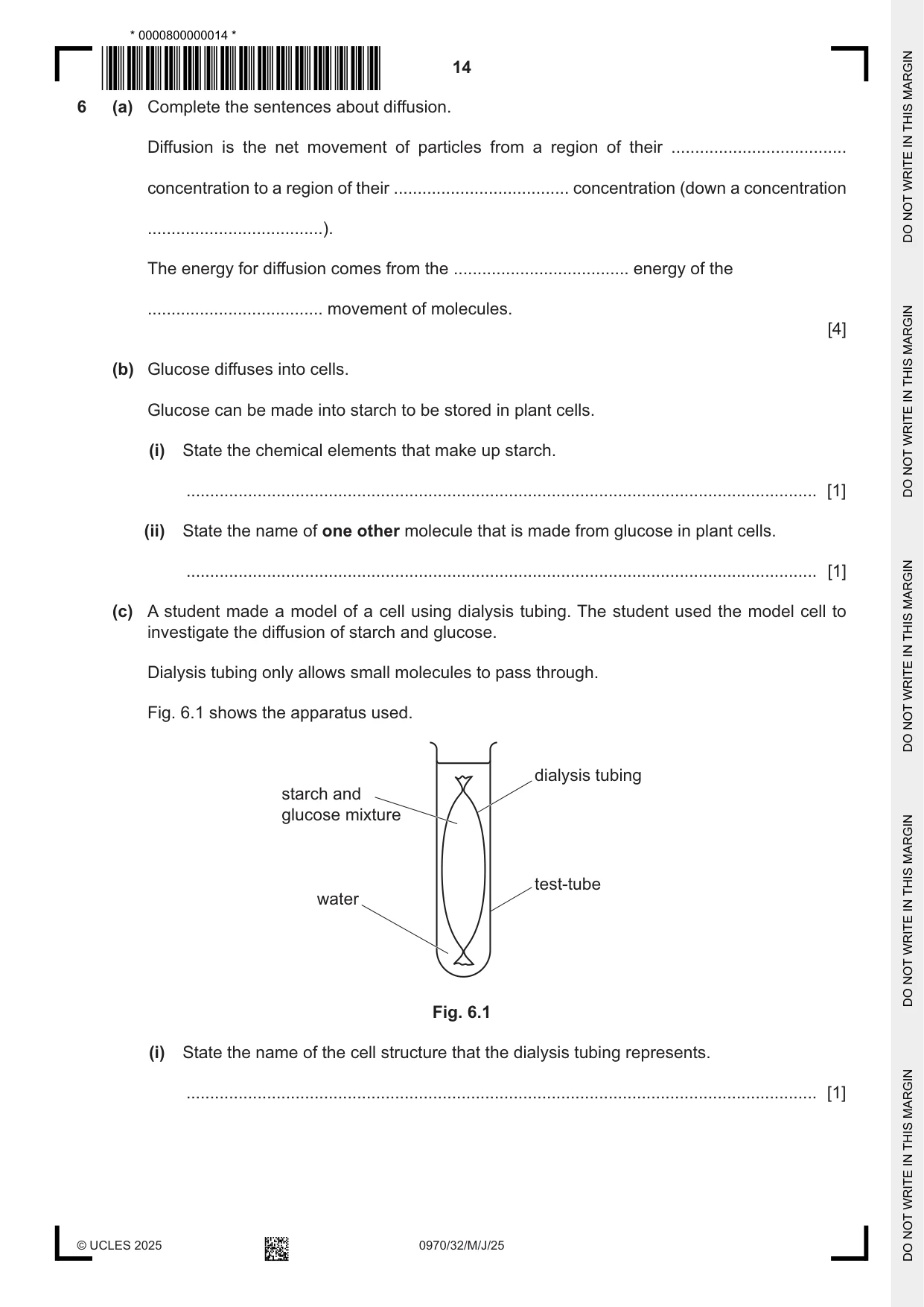 Cambridge IGCSE Biology (9-1) 0970 2025 May/June Paper 3 · Variant 2 question paper, page 14 of 20