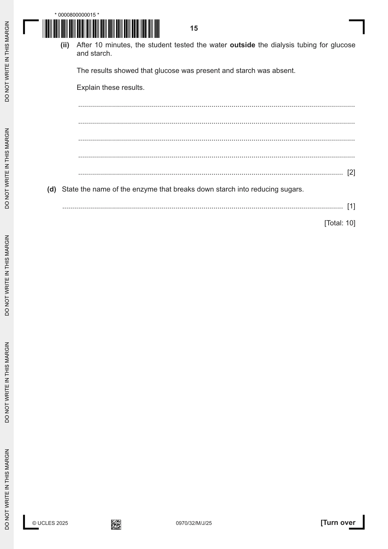 Cambridge IGCSE Biology (9-1) 0970 2025 May/June Paper 3 · Variant 2 question paper, page 15 of 20