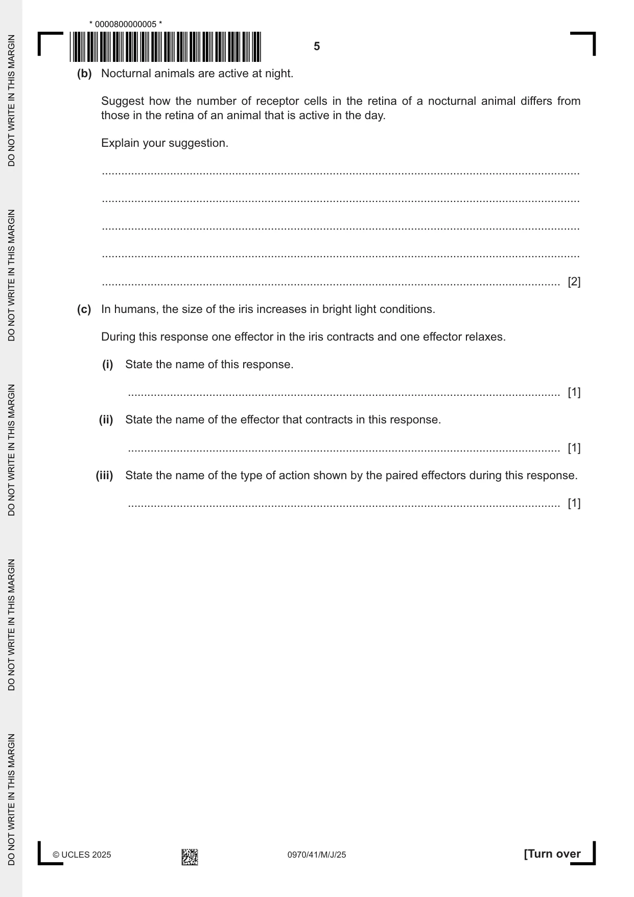 Cambridge IGCSE Biology (9-1) 0970 2025 May/June Paper 4 · Variant 1 question paper, page 5 of 20