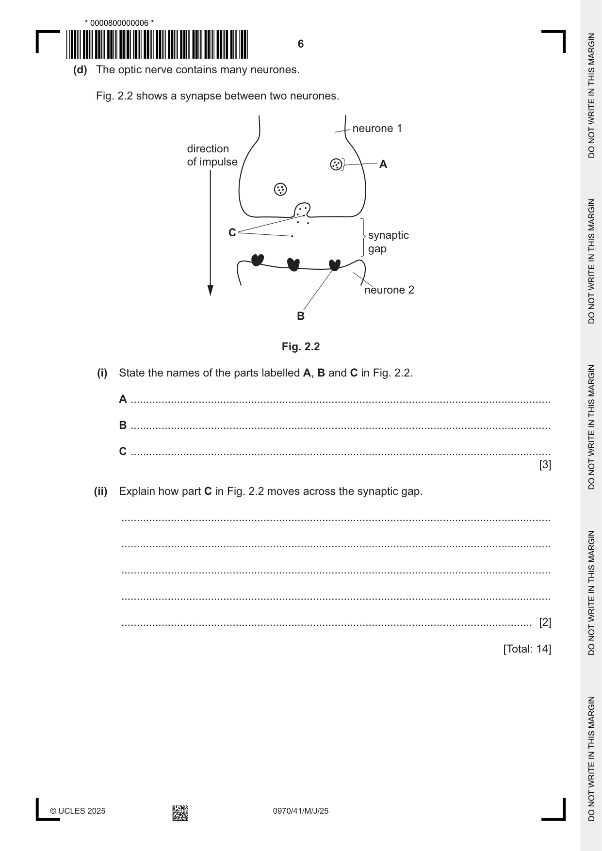 Cambridge IGCSE Biology (9-1) 0970 2025 May/June Paper 4 · Variant 1 question paper, page 6 of 20