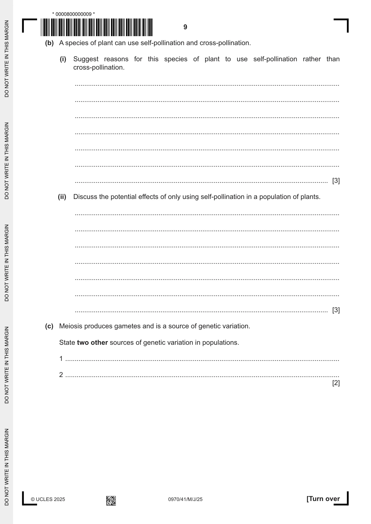 Cambridge IGCSE Biology (9-1) 0970 2025 May/June Paper 4 · Variant 1 question paper, page 9 of 20