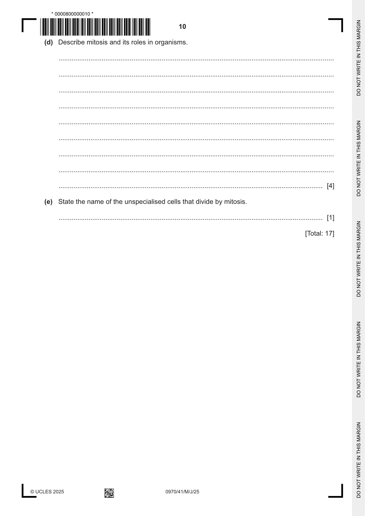 Cambridge IGCSE Biology (9-1) 0970 2025 May/June Paper 4 · Variant 1 question paper, page 10 of 20