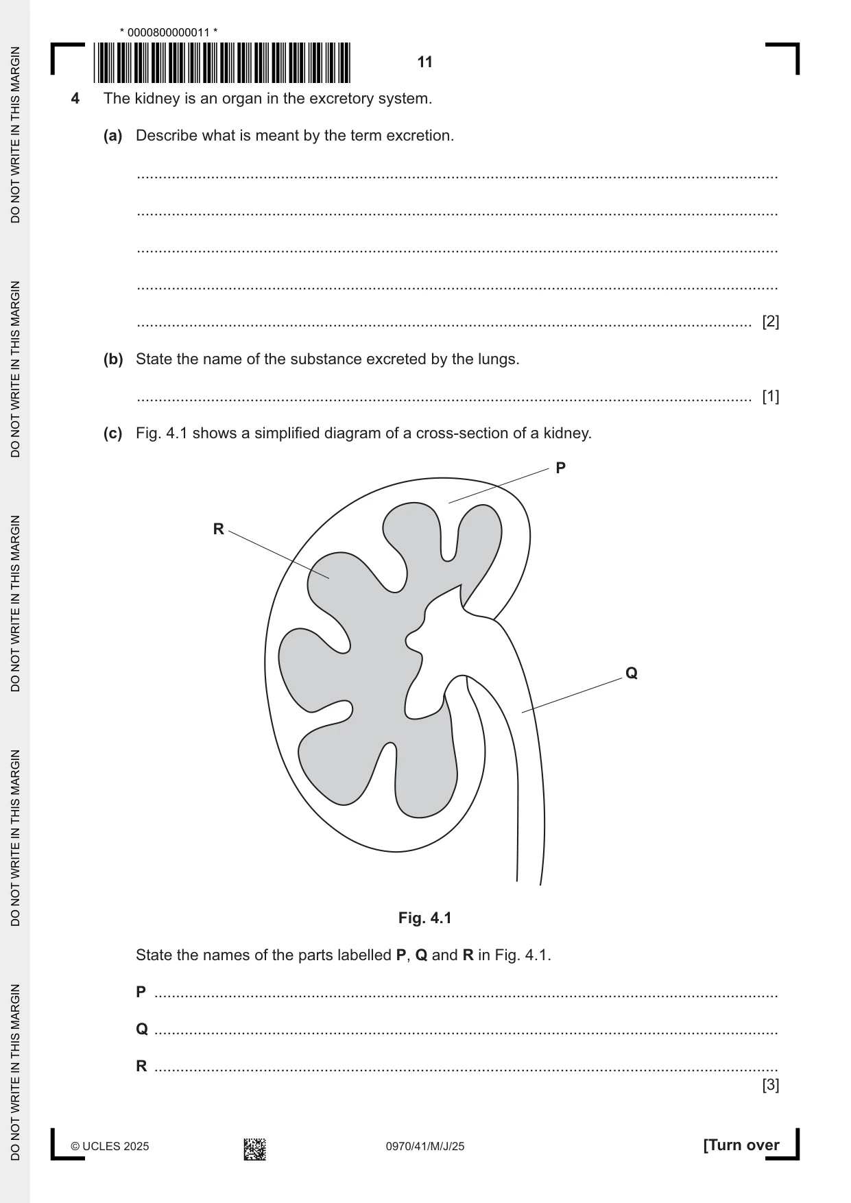 Cambridge IGCSE Biology (9-1) 0970 2025 May/June Paper 4 · Variant 1 question paper, page 11 of 20