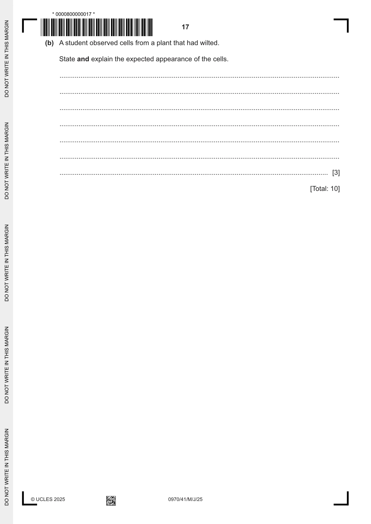 Cambridge IGCSE Biology (9-1) 0970 2025 May/June Paper 4 · Variant 1 question paper, page 17 of 20