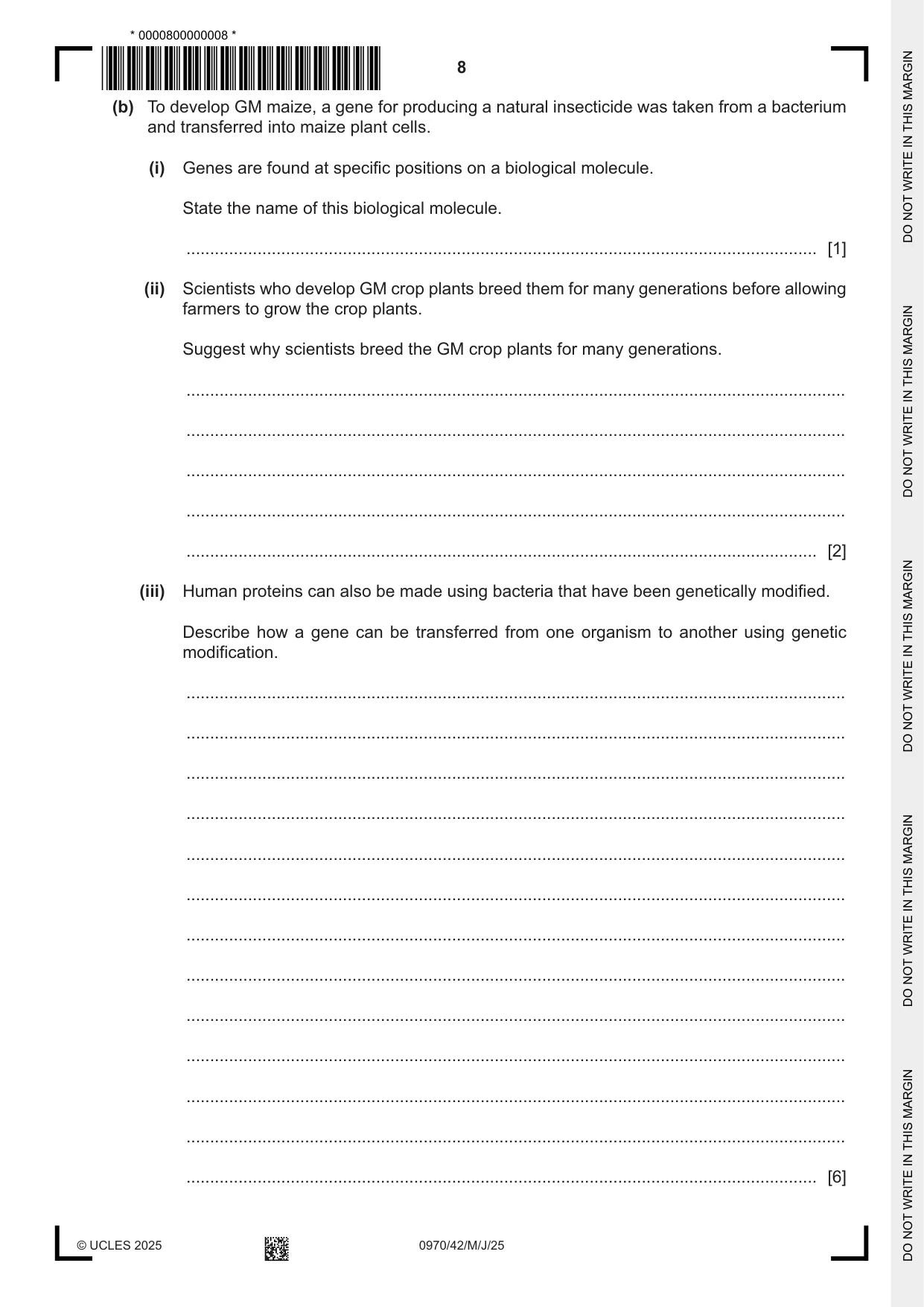 Cambridge IGCSE Biology (9-1) 0970 2025 May/June Paper 4 · Variant 2 question paper, page 8 of 16