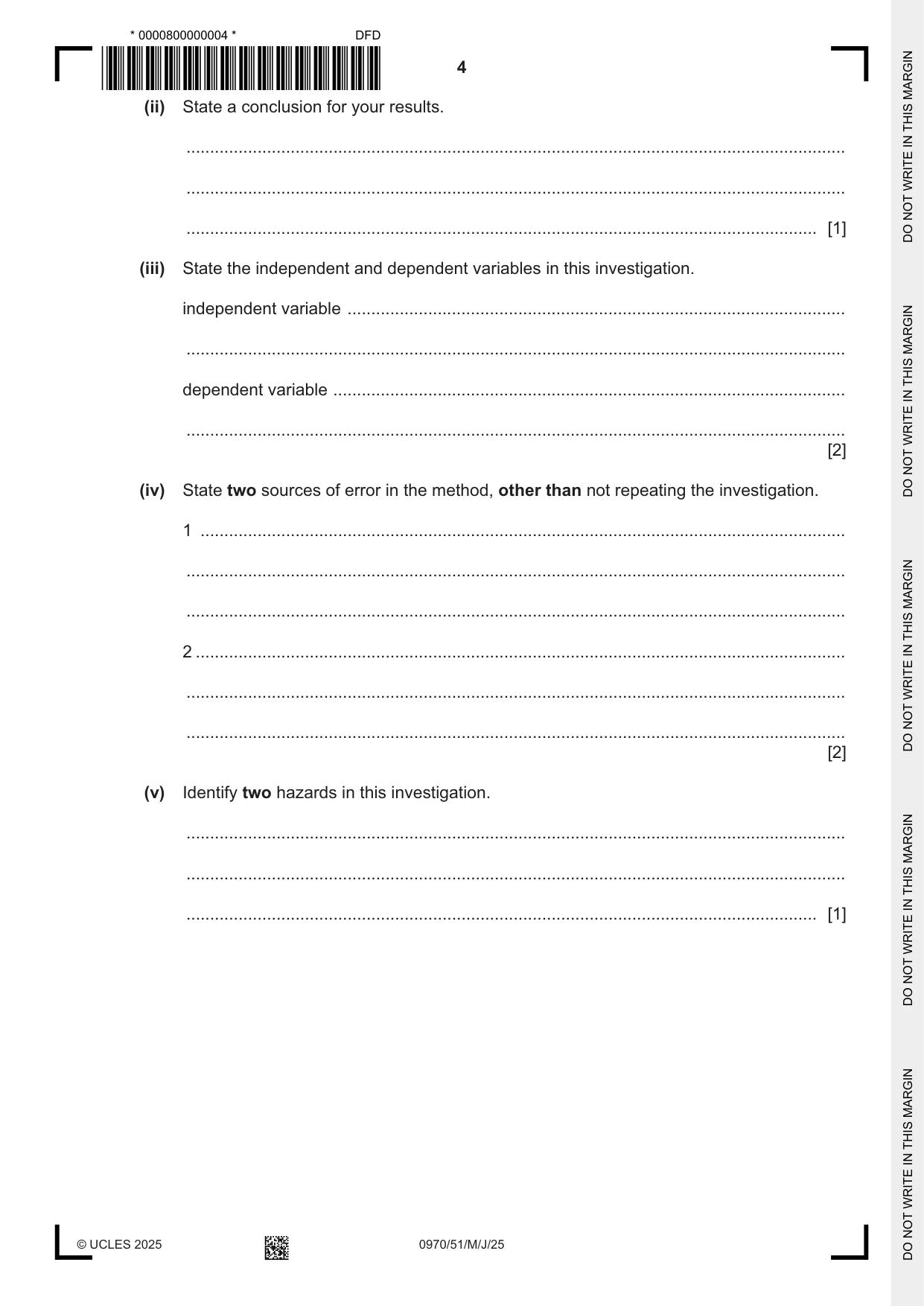 Cambridge IGCSE Biology (9-1) 0970 2025 May/June Paper 5 · Variant 1 question paper, page 4 of 12