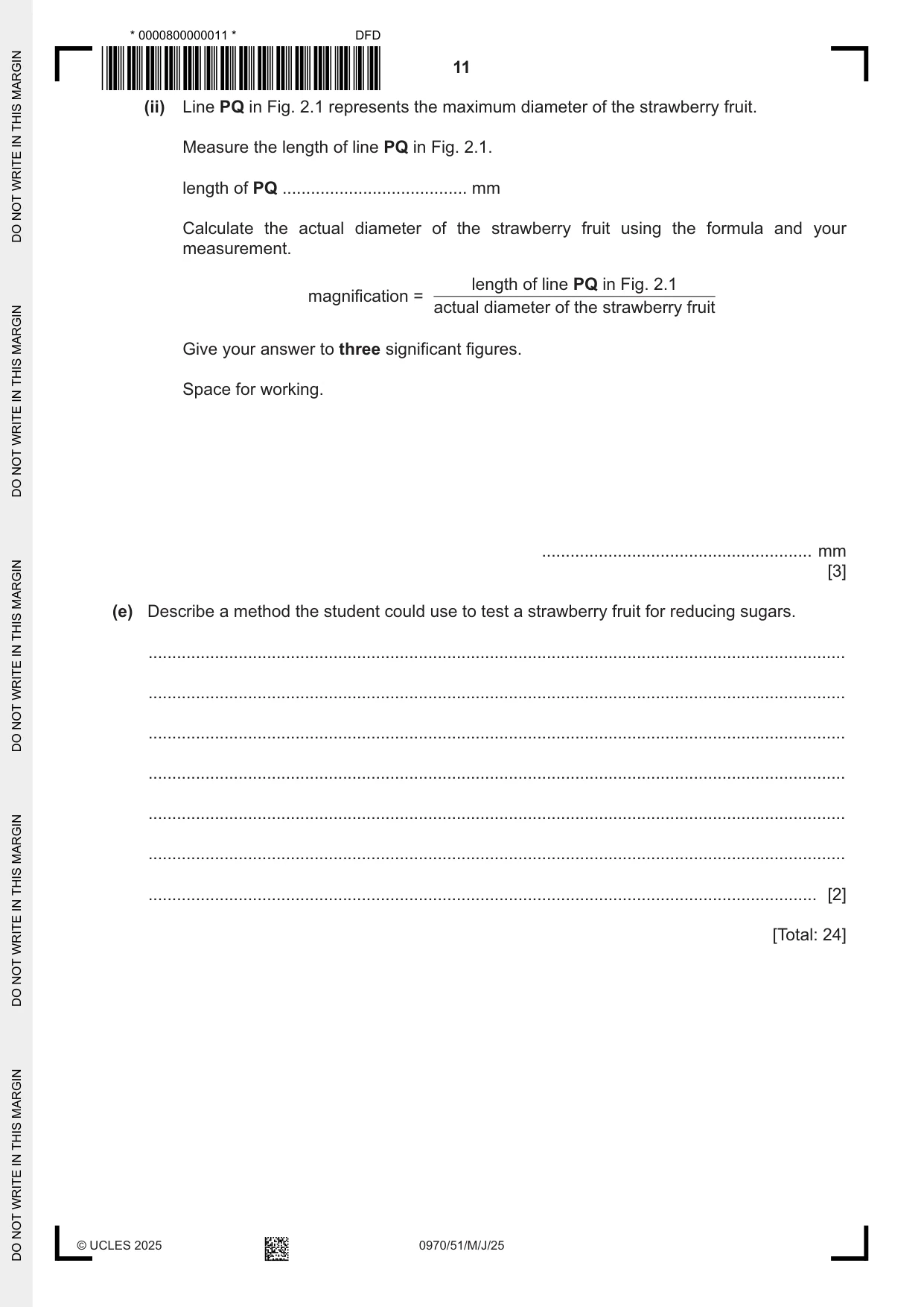 Cambridge IGCSE Biology (9-1) 0970 2025 May/June Paper 5 · Variant 1 question paper, page 11 of 12