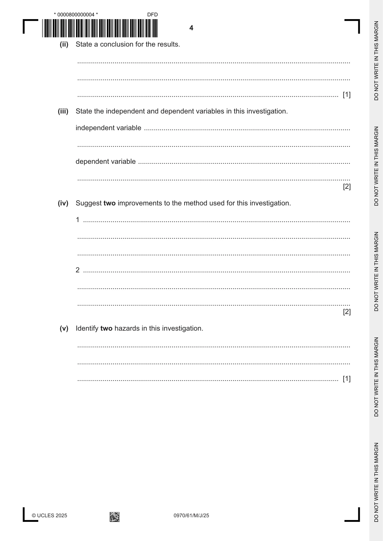 Cambridge IGCSE Biology (9-1) 0970 2025 May/June Paper 6 · Variant 1 question paper, page 4 of 12