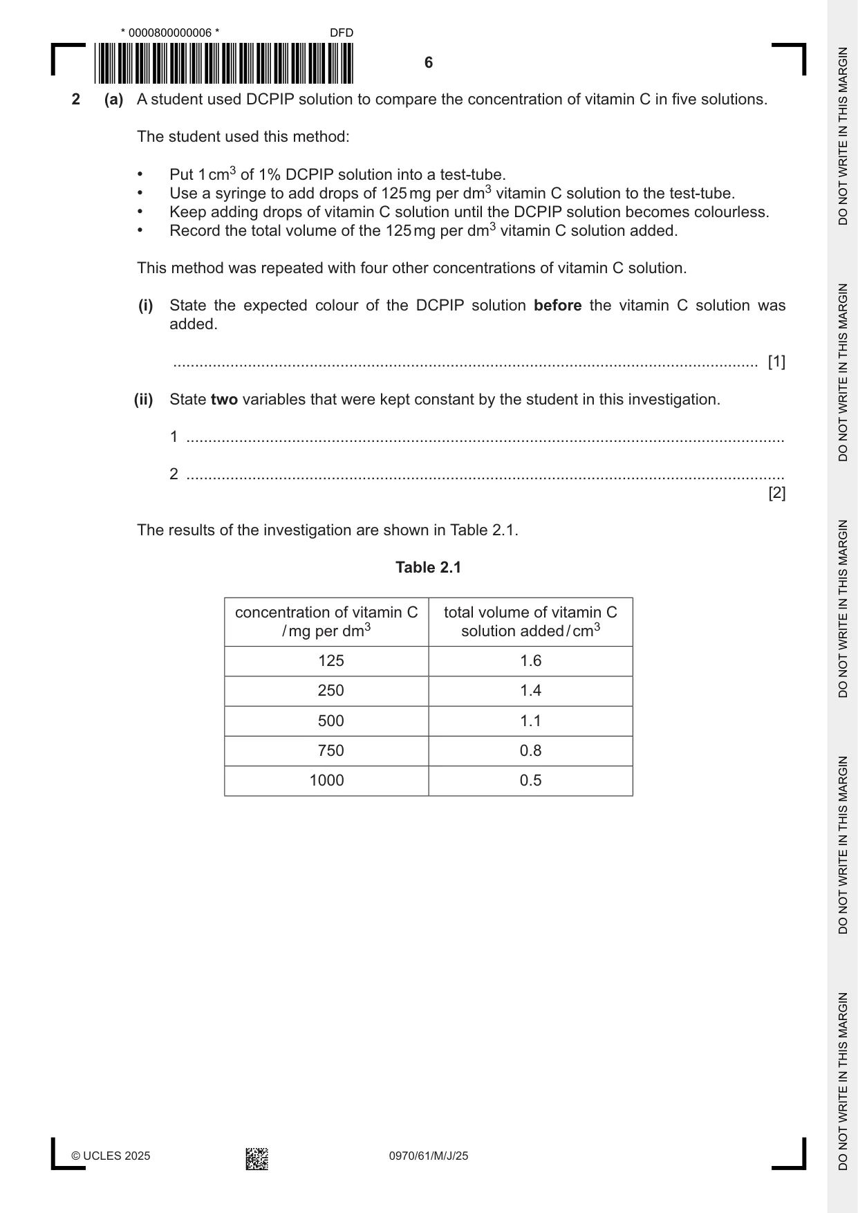 Cambridge IGCSE Biology (9-1) 0970 2025 May/June Paper 6 · Variant 1 question paper, page 6 of 12