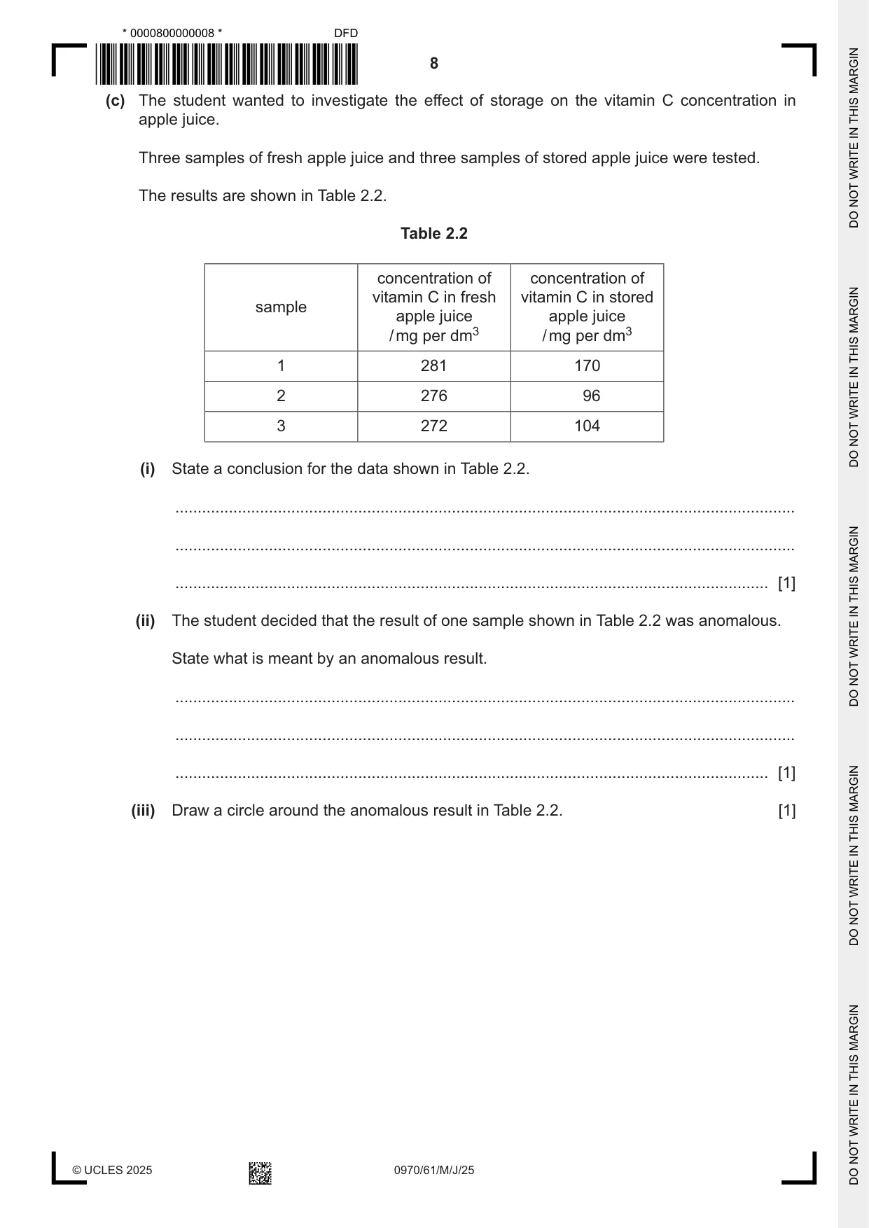 Cambridge IGCSE Biology (9-1) 0970 2025 May/June Paper 6 · Variant 1 question paper, page 8 of 12