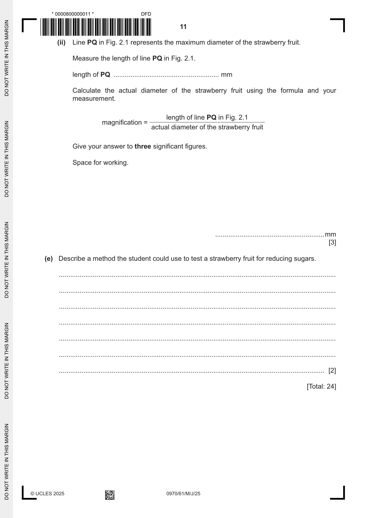 Cambridge IGCSE Biology (9-1) 0970 2025 May/June Paper 6 · Variant 1 question paper, page 11 of 12