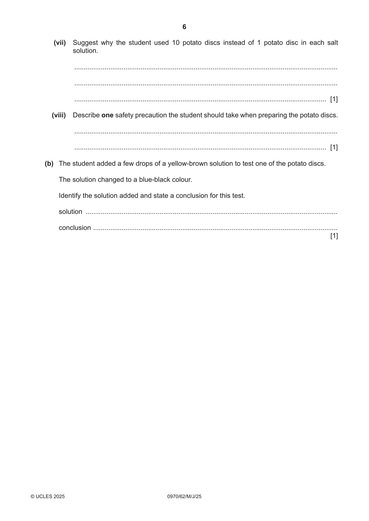 Cambridge IGCSE Biology (9-1) 0970 2025 May/June Paper 6 · Variant 2 question paper, page 6 of 16