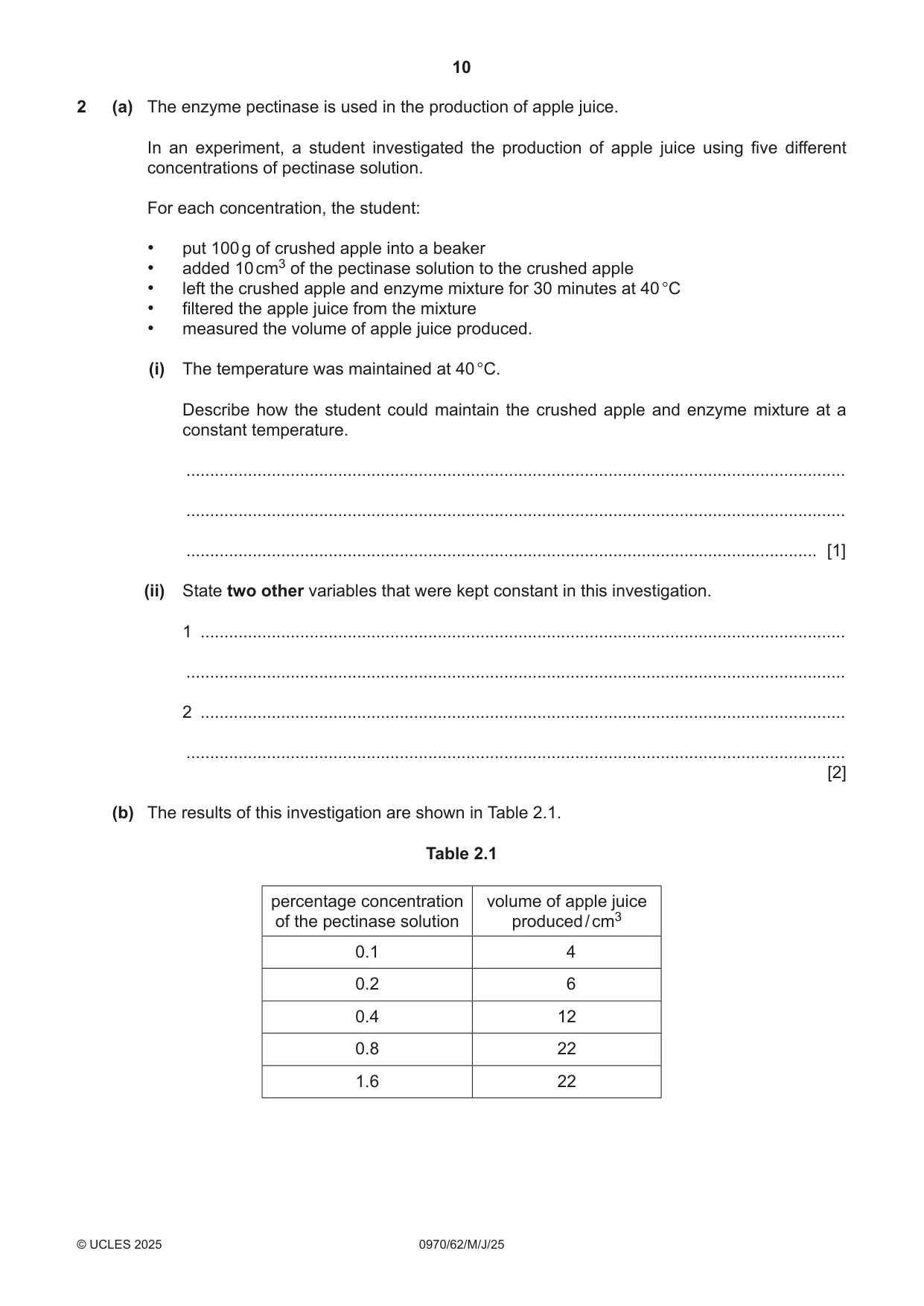 Cambridge IGCSE Biology (9-1) 0970 2025 May/June Paper 6 · Variant 2 question paper, page 10 of 16