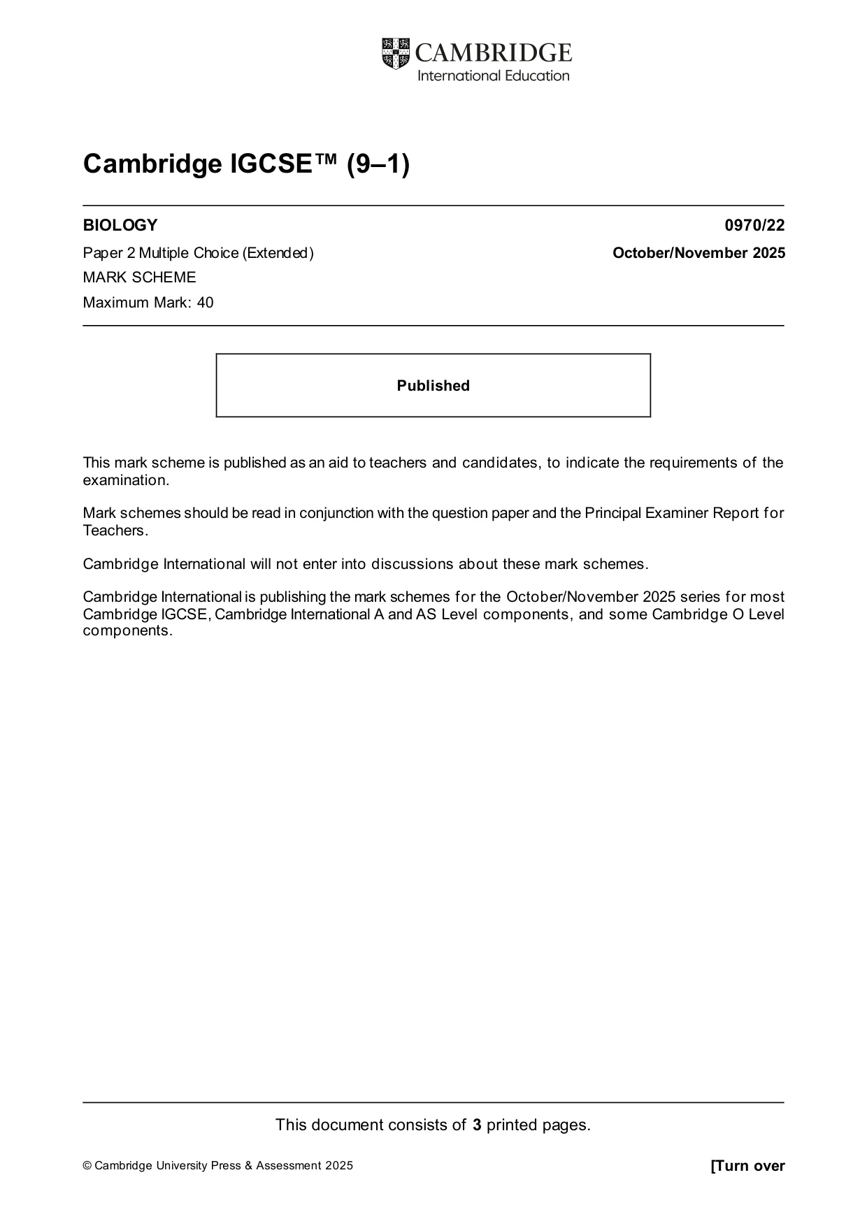 Mark scheme, page 1 of 3