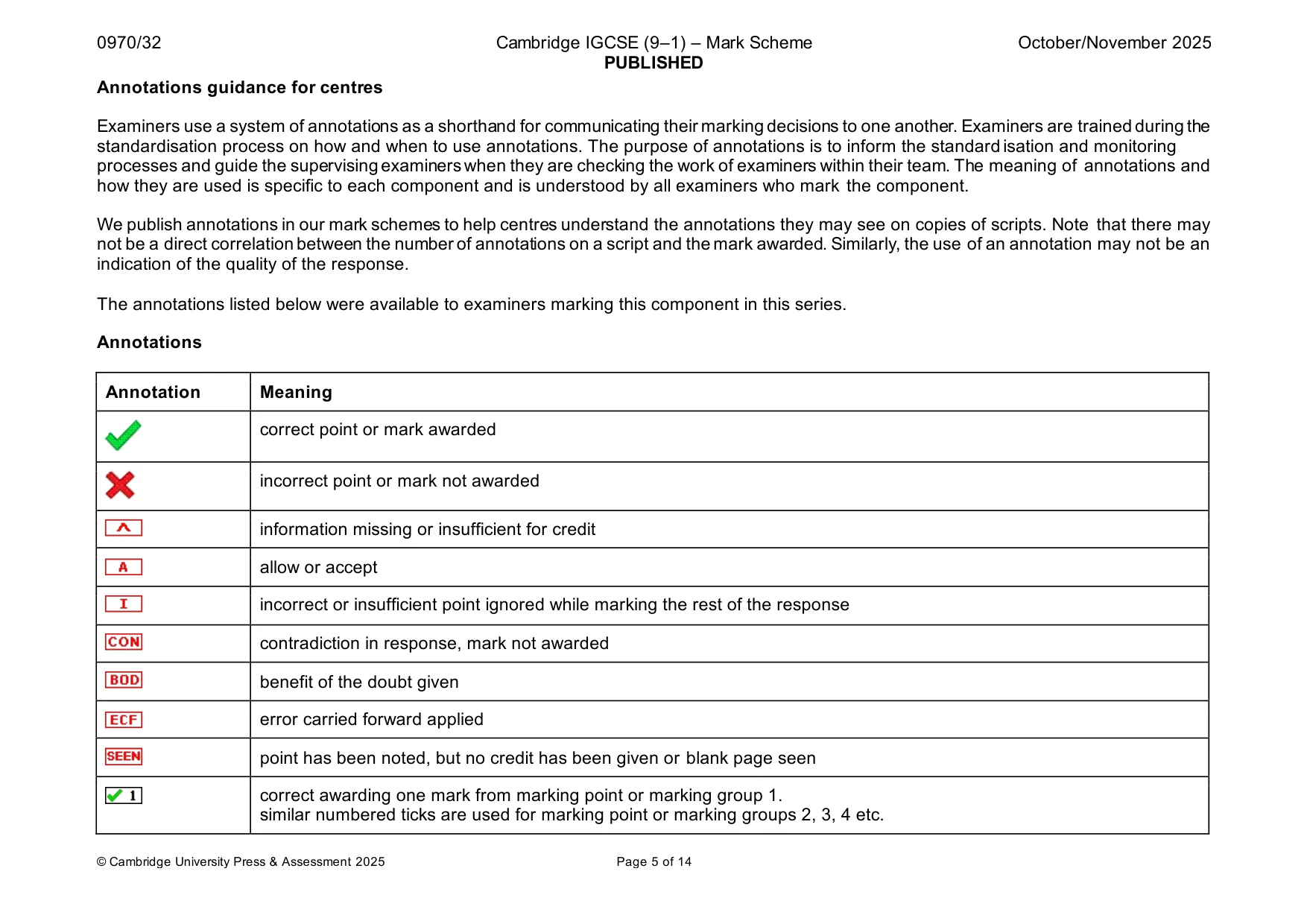 Mark scheme, page 5 of 14