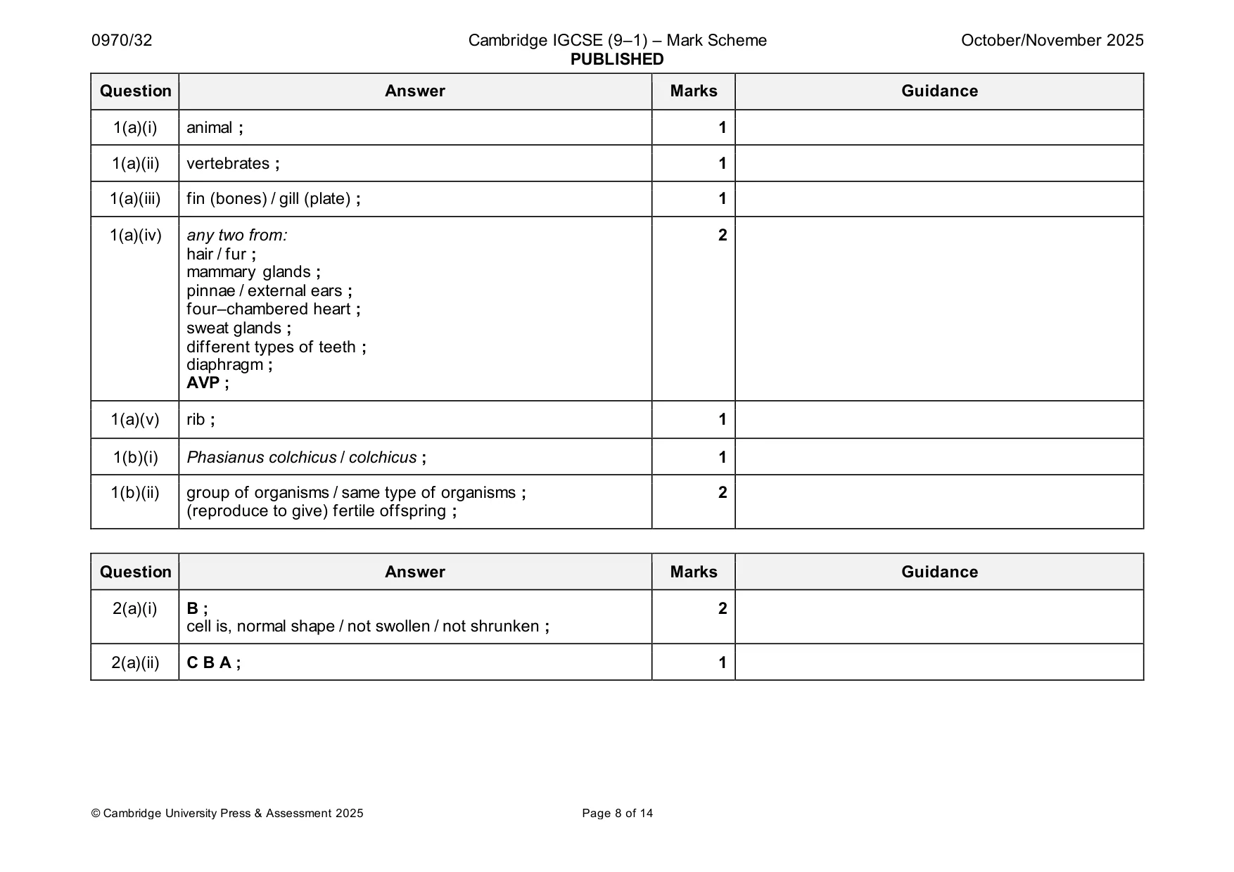 Mark scheme, page 8 of 14