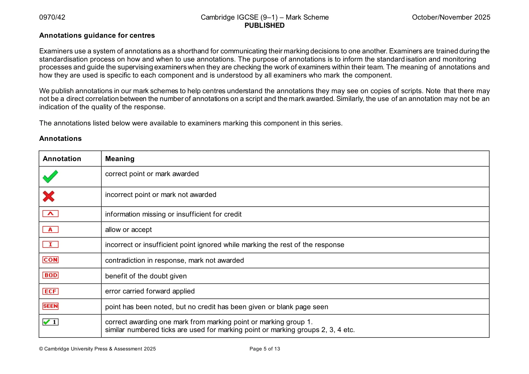 Mark scheme, page 5 of 13