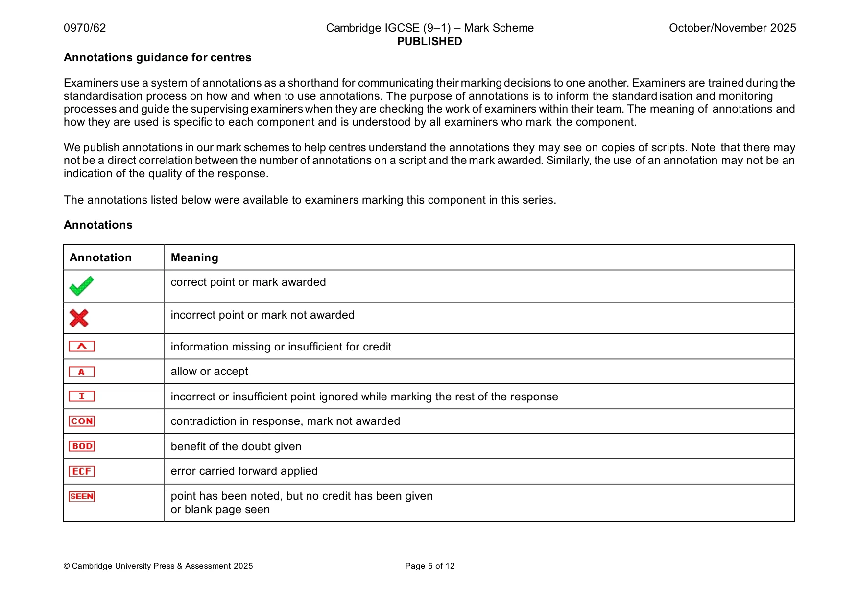Mark scheme, page 5 of 12