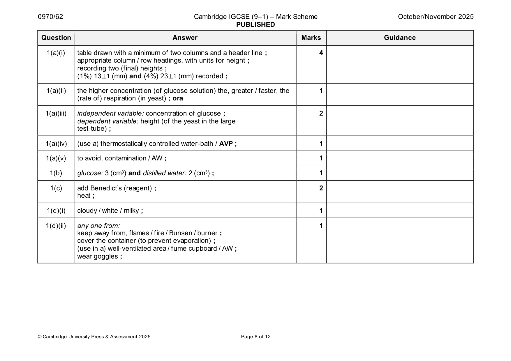 Mark scheme, page 8 of 12