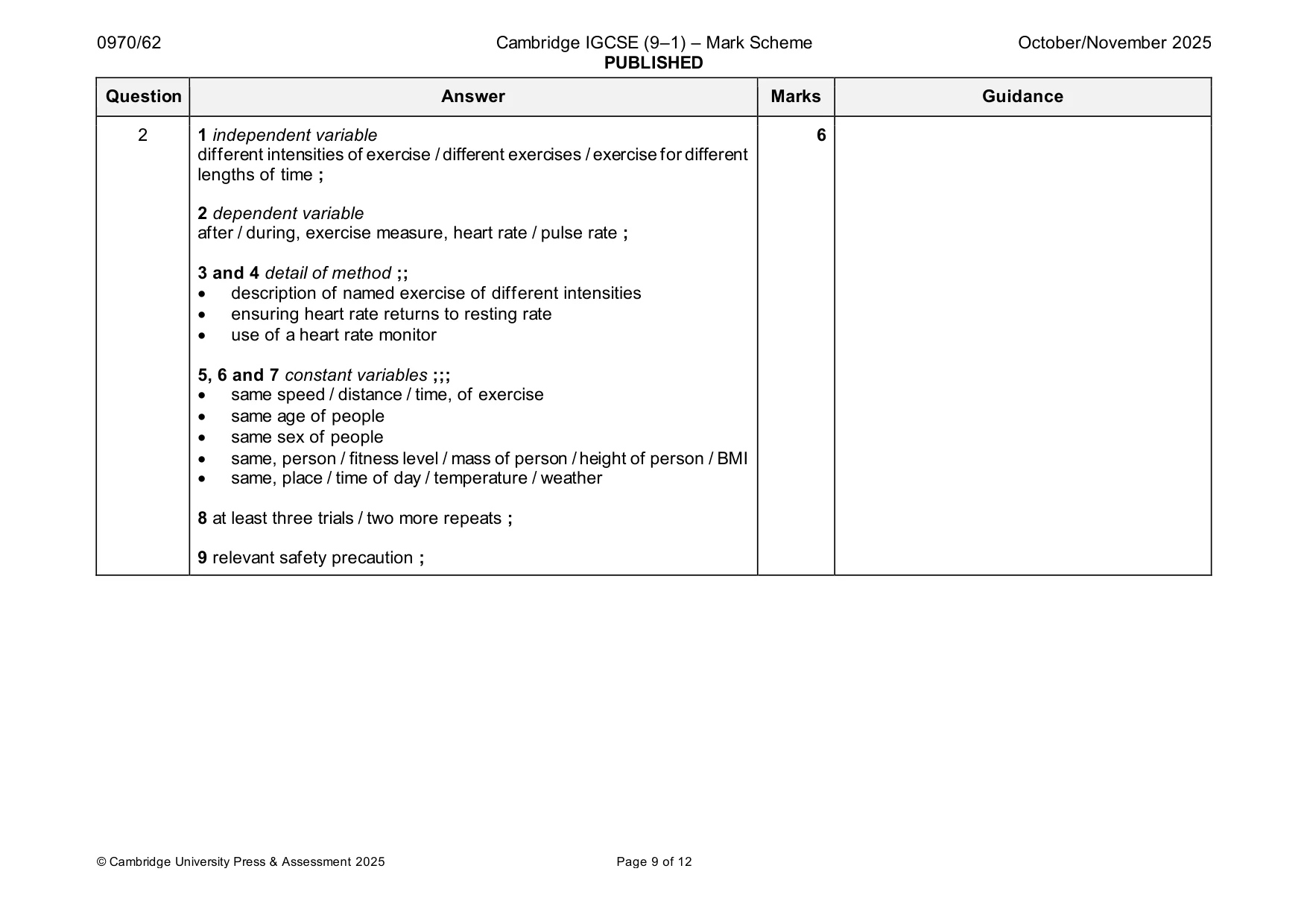 Mark scheme, page 9 of 12