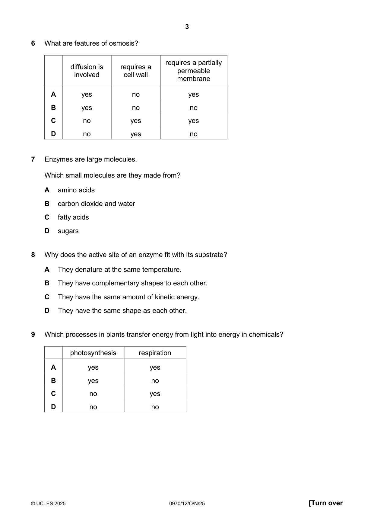 Cambridge IGCSE Biology (9-1) 0970 2025 Oct/Nov Paper 1 · Variant 2 question paper, page 3 of 16