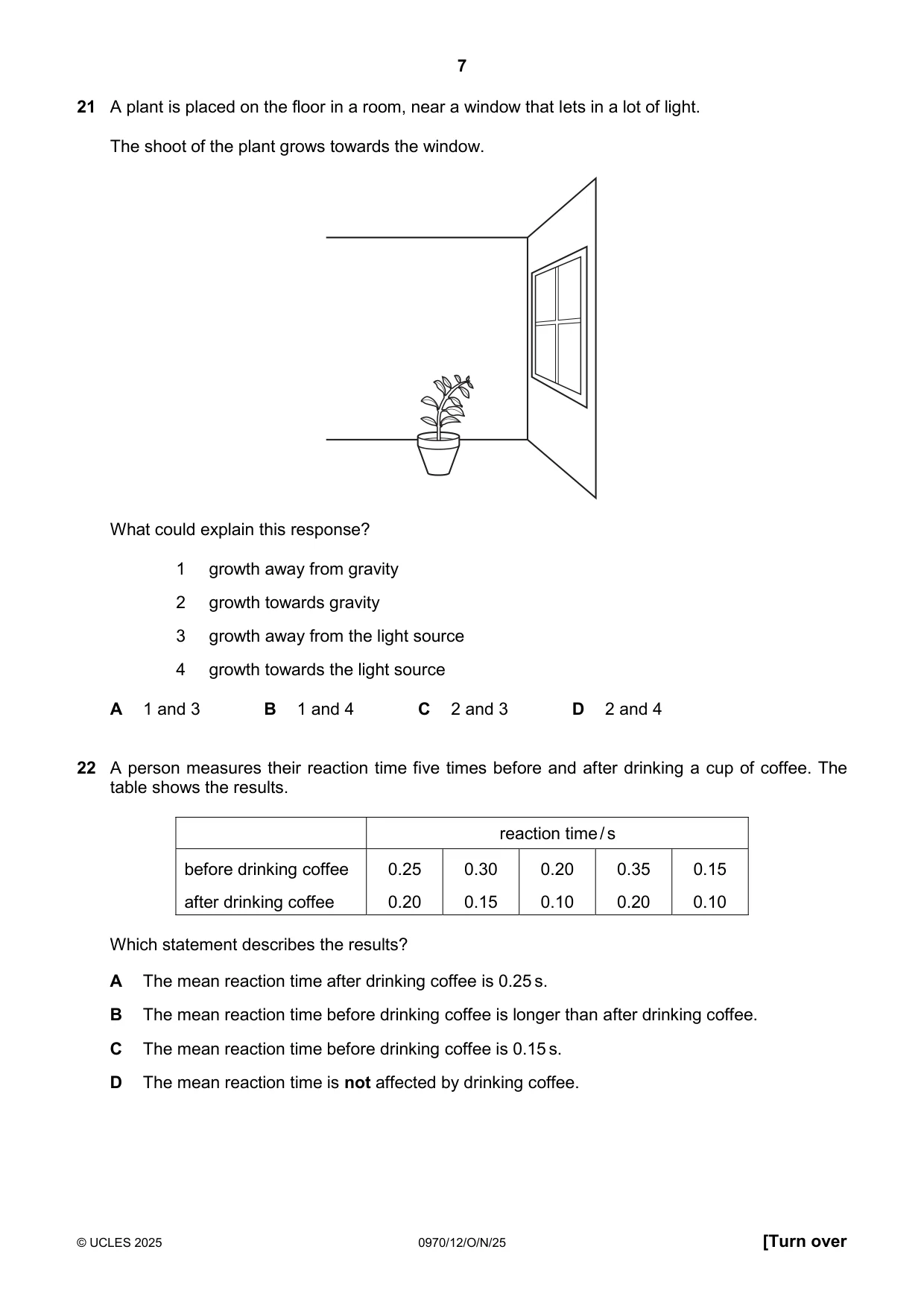 Cambridge IGCSE Biology (9-1) 0970 2025 Oct/Nov Paper 1 · Variant 2 question paper, page 7 of 16