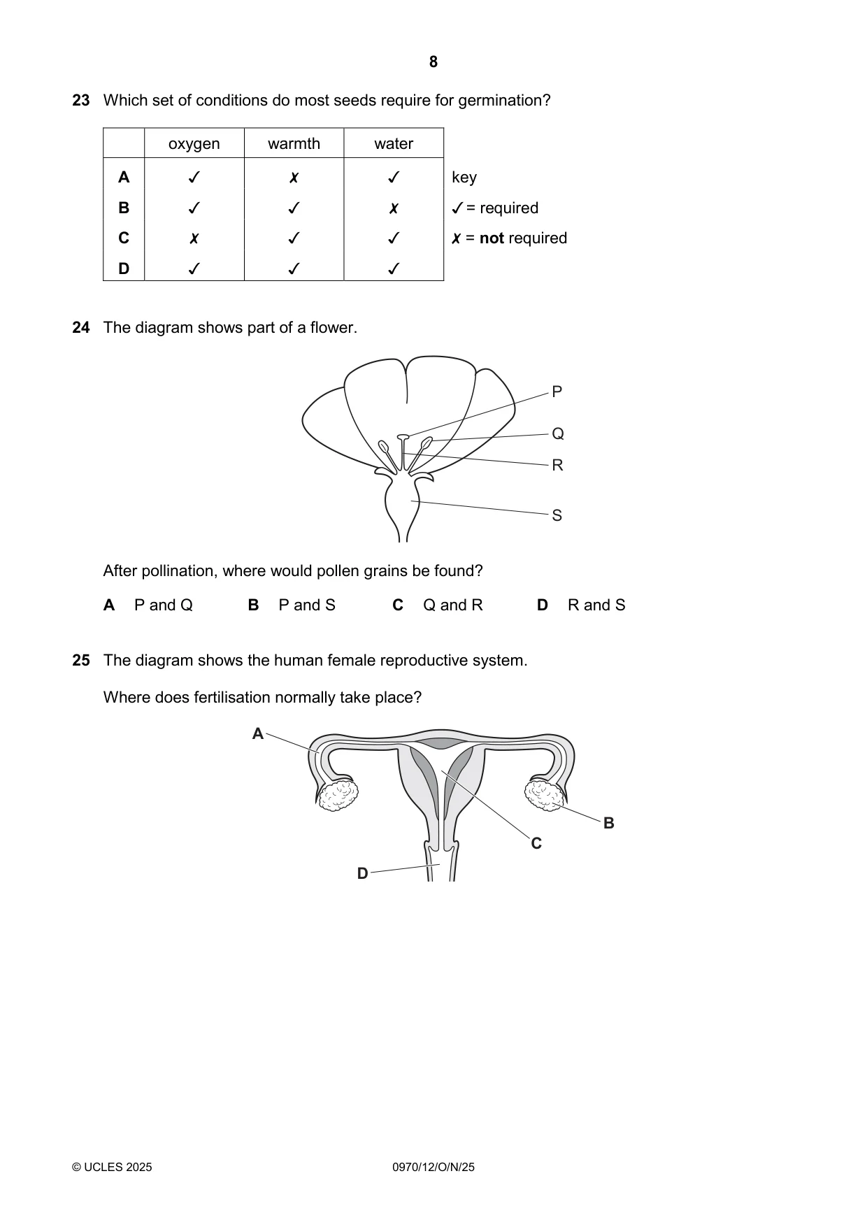 Cambridge IGCSE Biology (9-1) 0970 2025 Oct/Nov Paper 1 · Variant 2 question paper, page 8 of 16