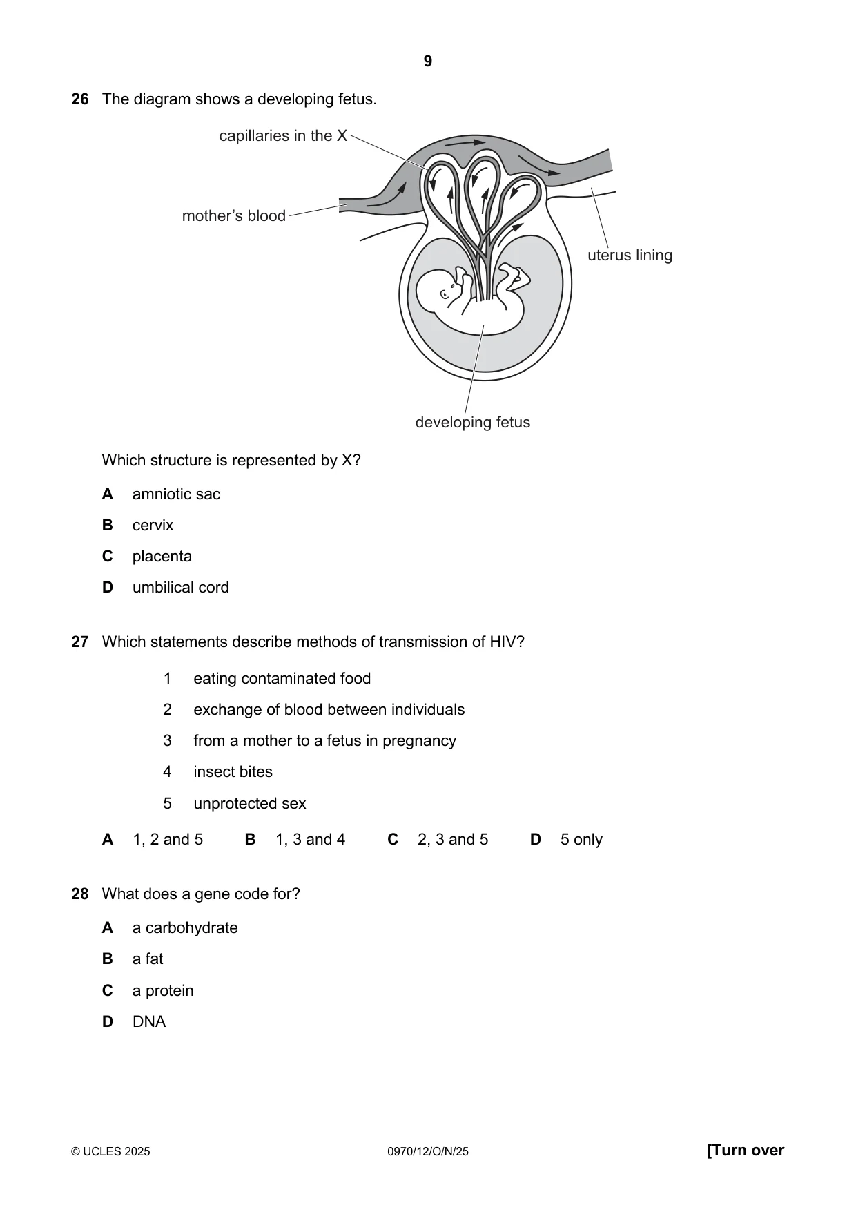 Cambridge IGCSE Biology (9-1) 0970 2025 Oct/Nov Paper 1 · Variant 2 question paper, page 9 of 16