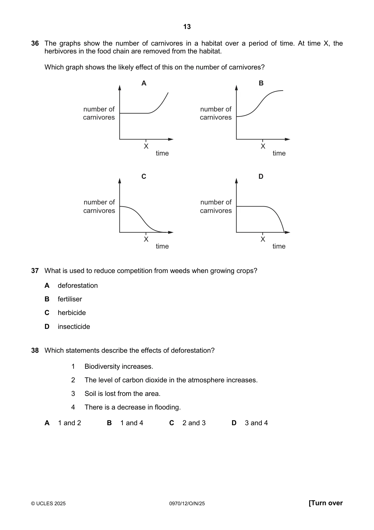 Cambridge IGCSE Biology (9-1) 0970 2025 Oct/Nov Paper 1 · Variant 2 question paper, page 13 of 16