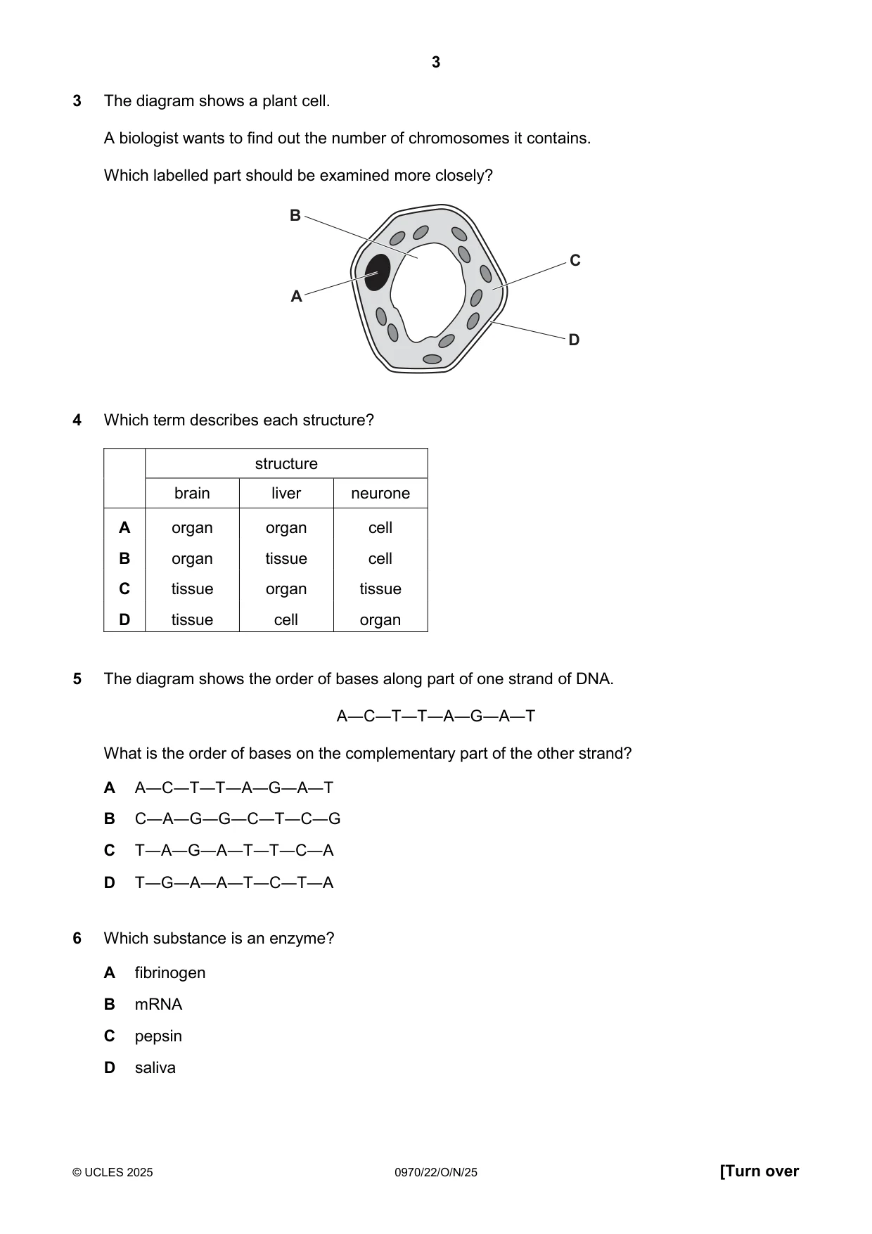 Cambridge IGCSE Biology (9-1) 0970 2025 Oct/Nov Paper 2 · Variant 2 question paper, page 3 of 16