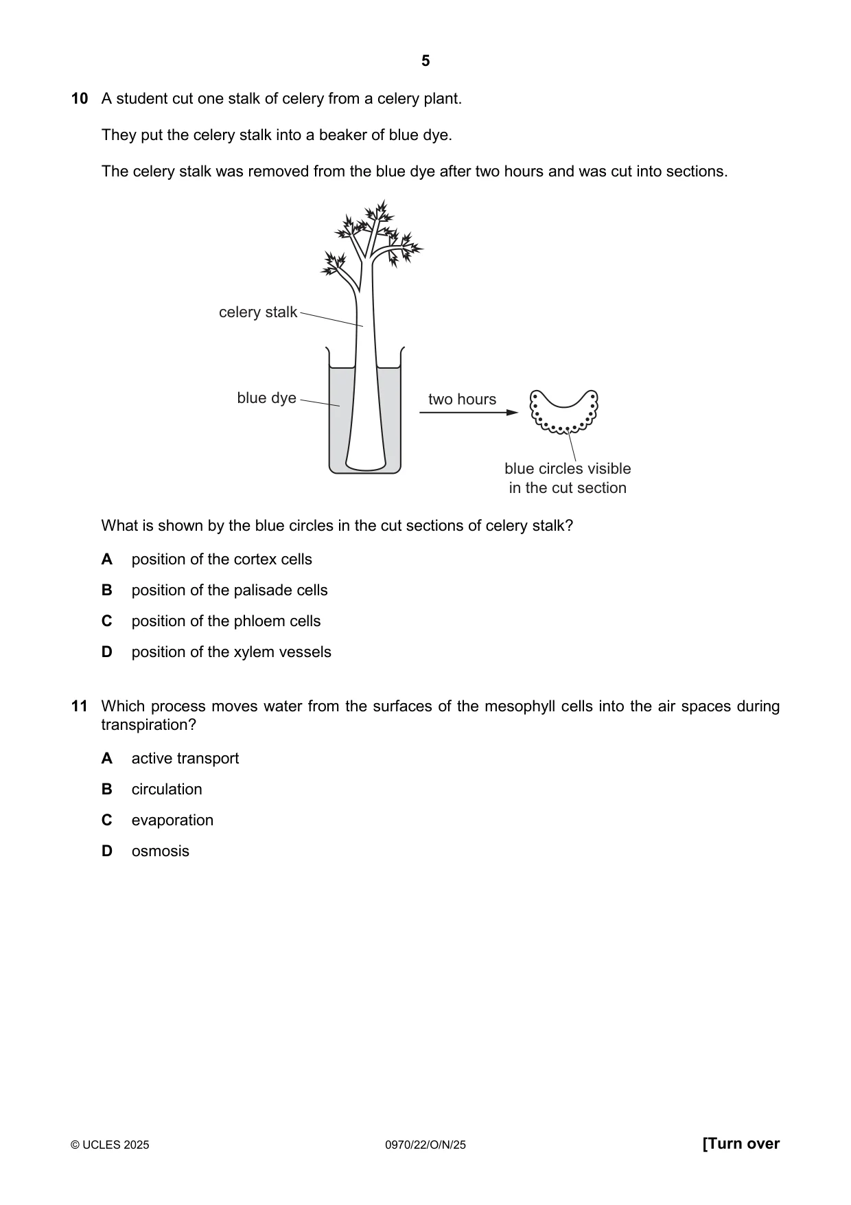 Cambridge IGCSE Biology (9-1) 0970 2025 Oct/Nov Paper 2 · Variant 2 question paper, page 5 of 16