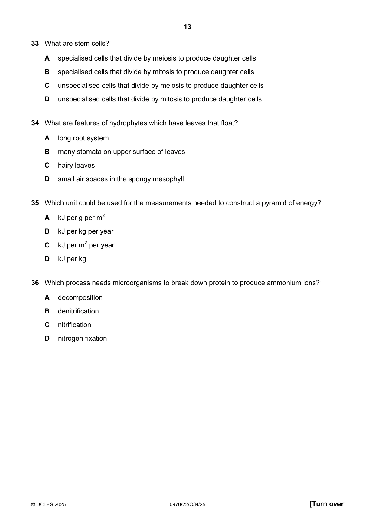 Cambridge IGCSE Biology (9-1) 0970 2025 Oct/Nov Paper 2 · Variant 2 question paper, page 13 of 16