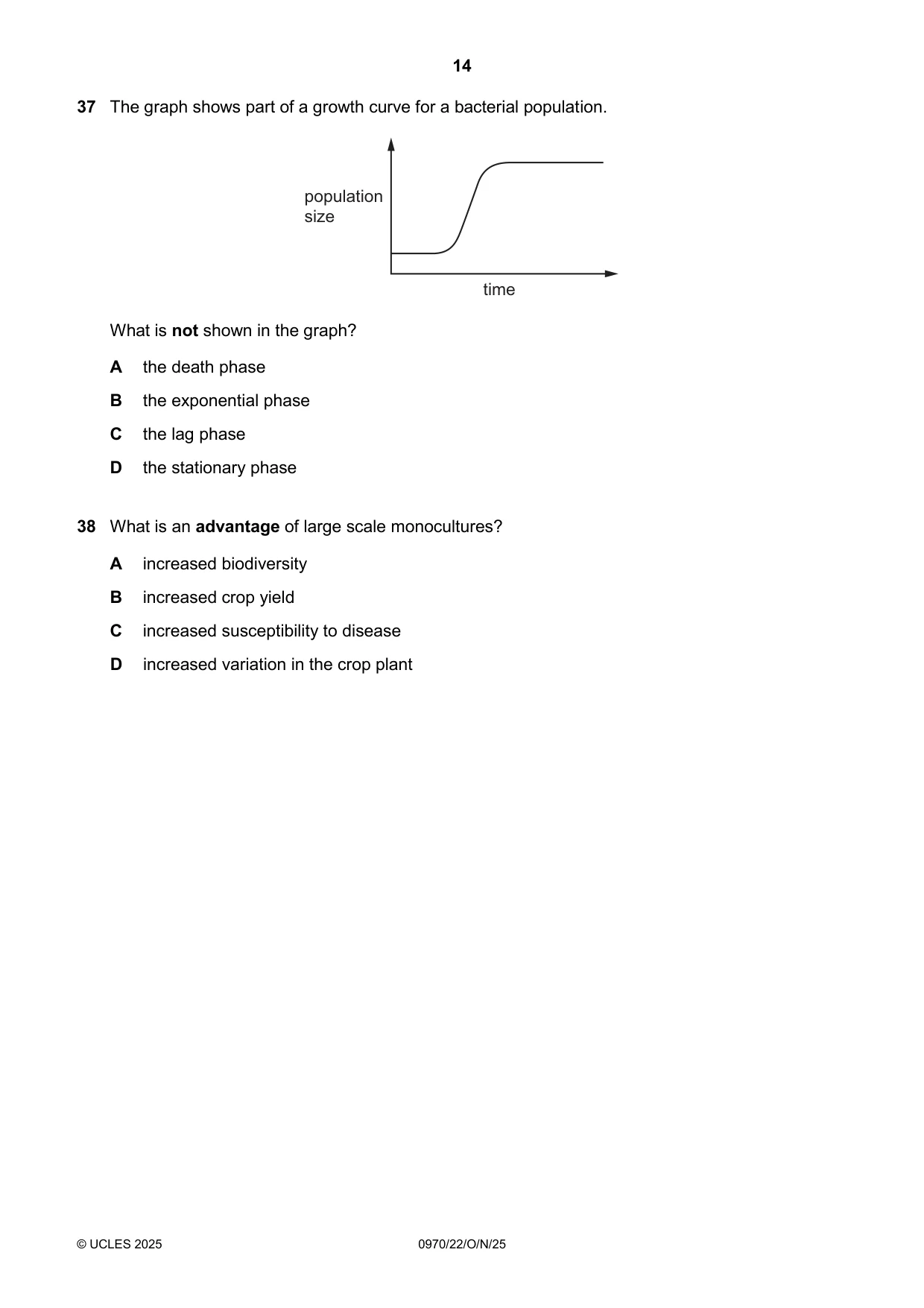 Cambridge IGCSE Biology (9-1) 0970 2025 Oct/Nov Paper 2 · Variant 2 question paper, page 14 of 16