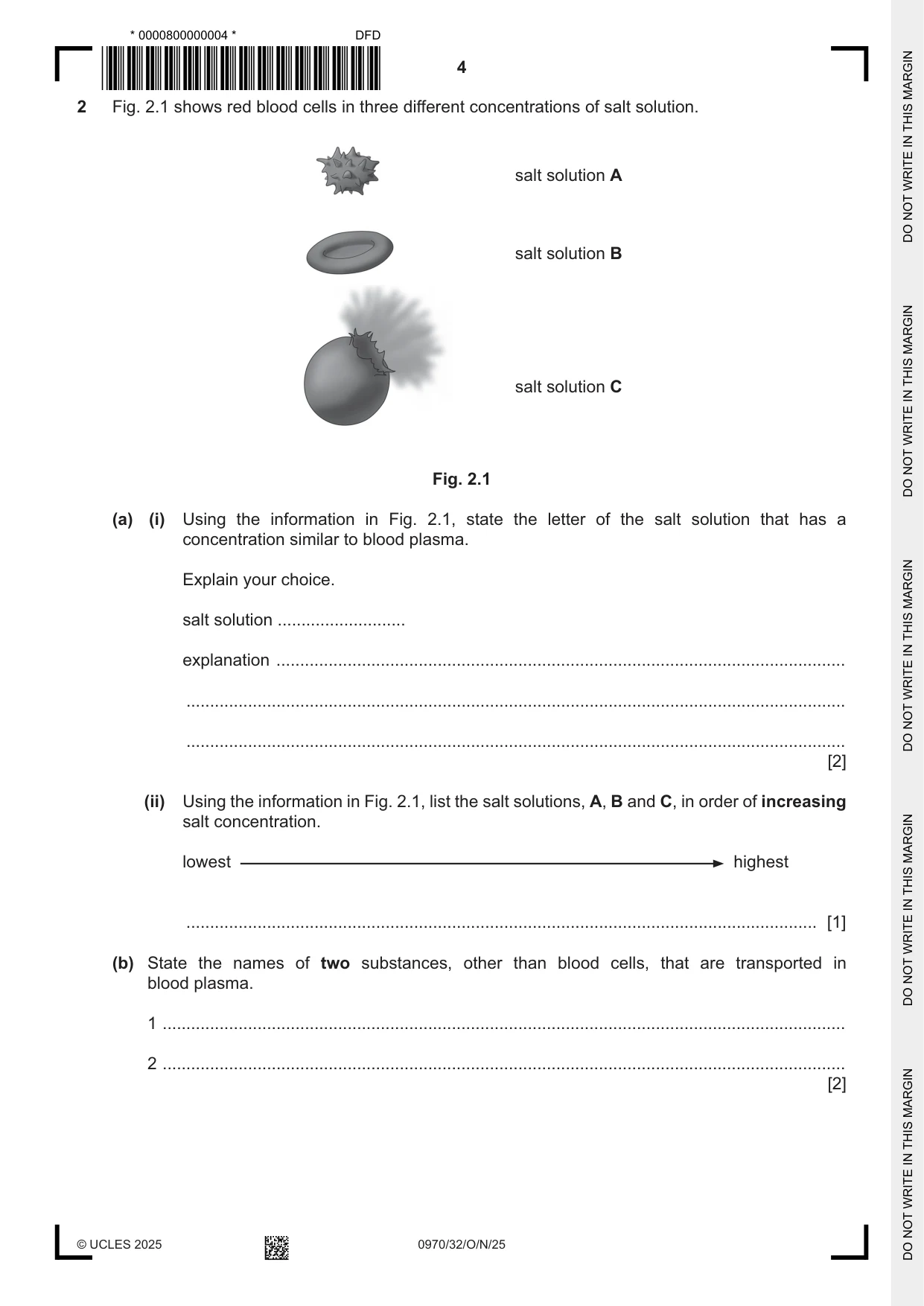 Cambridge IGCSE Biology (9-1) 0970 2025 Oct/Nov Paper 3 · Variant 2 question paper, page 4 of 20