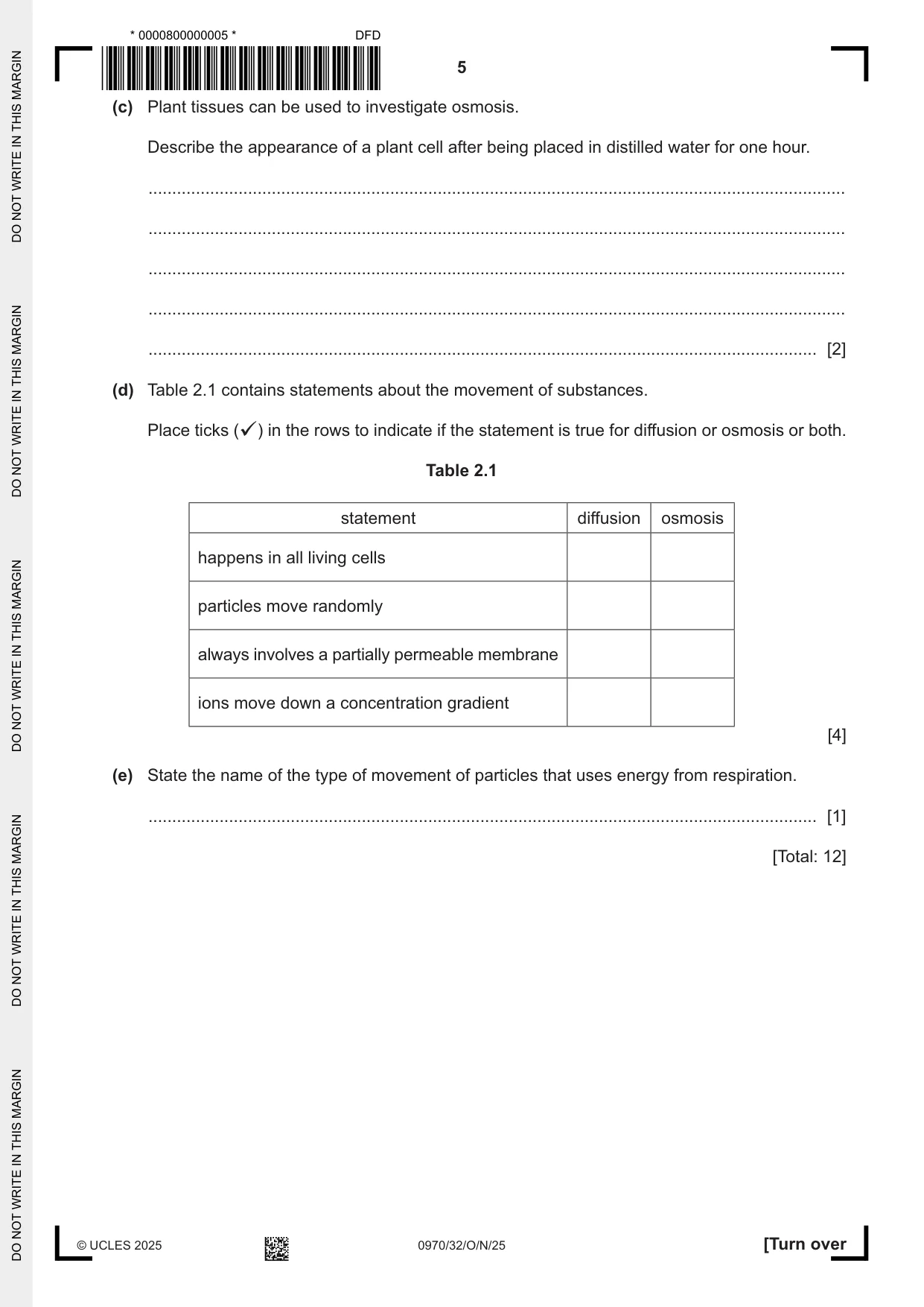 Cambridge IGCSE Biology (9-1) 0970 2025 Oct/Nov Paper 3 · Variant 2 question paper, page 5 of 20
