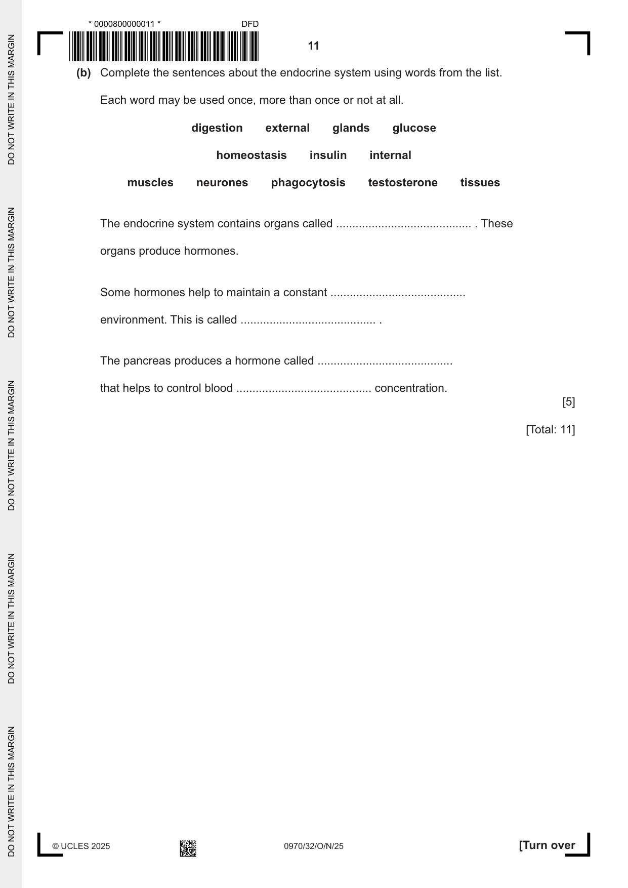 Cambridge IGCSE Biology (9-1) 0970 2025 Oct/Nov Paper 3 · Variant 2 question paper, page 11 of 20