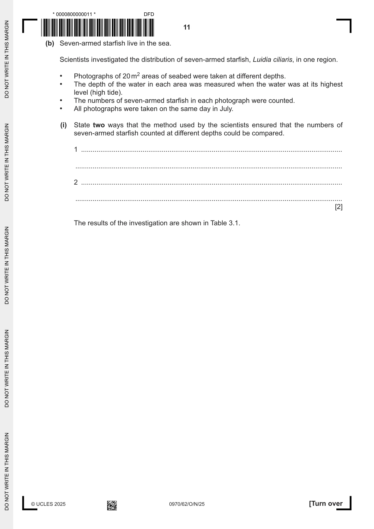 Cambridge IGCSE Biology (9-1) 0970 2025 Oct/Nov Paper 6 · Variant 2 question paper, page 11 of 16