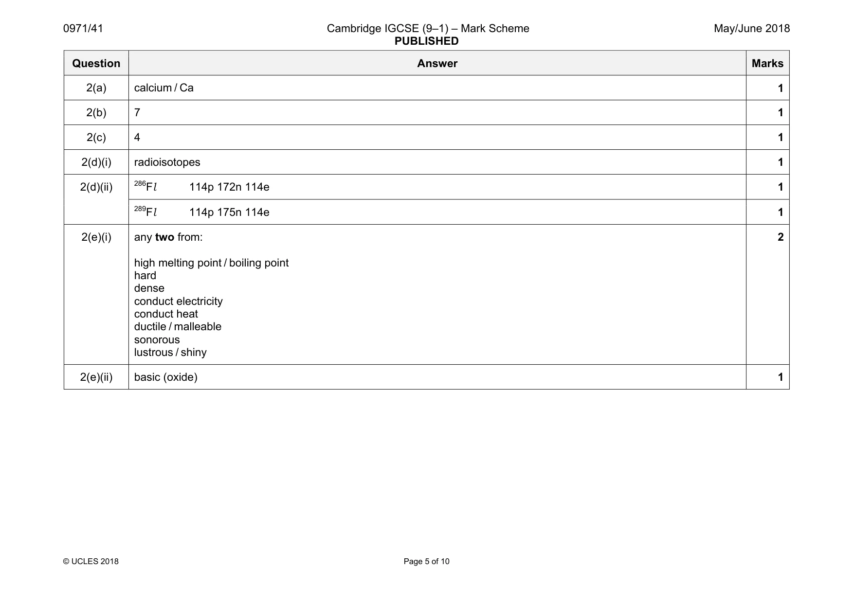 Mark scheme, page 5 of 10