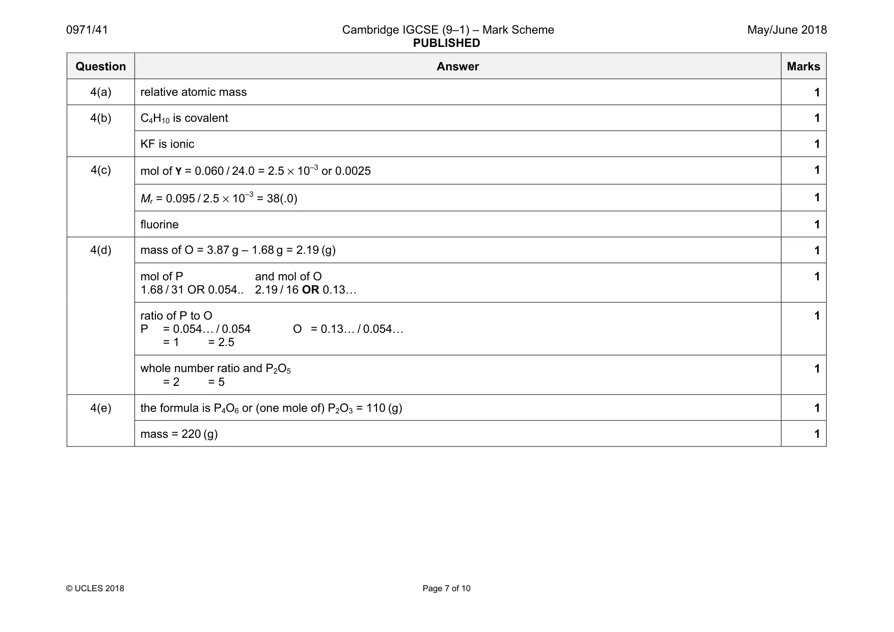 Mark scheme, page 7 of 10