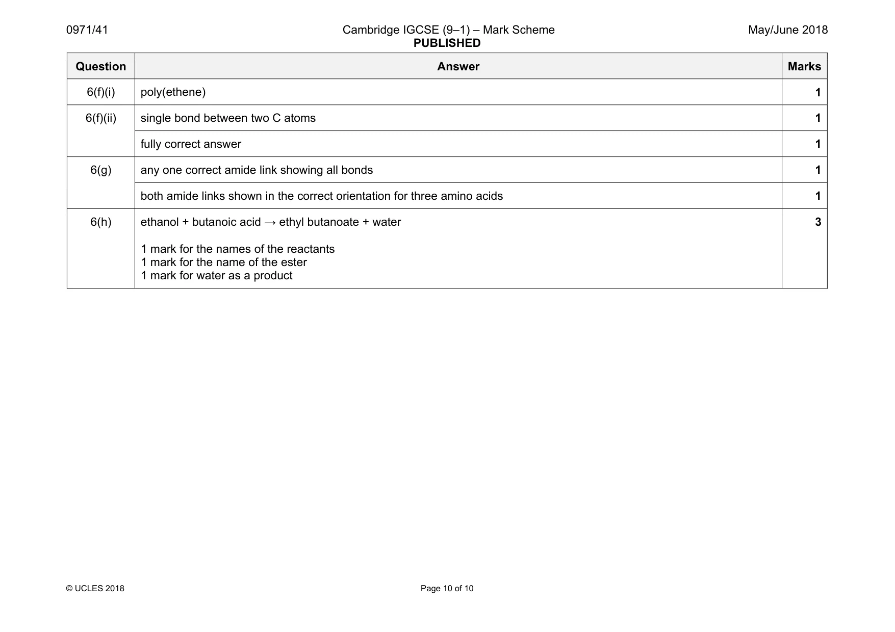 Mark scheme, page 10 of 10