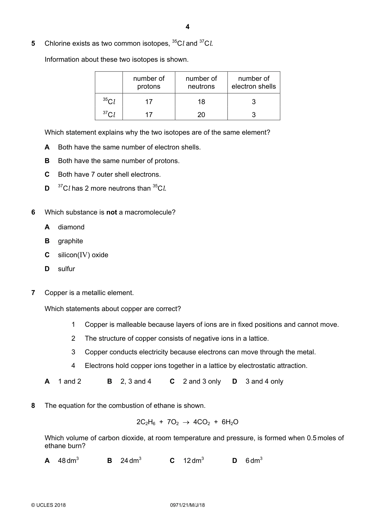 Cambridge IGCSE Chemistry (9-1) 0971 2018 May/June Paper 2 · Variant 1 question paper, page 4 of 16