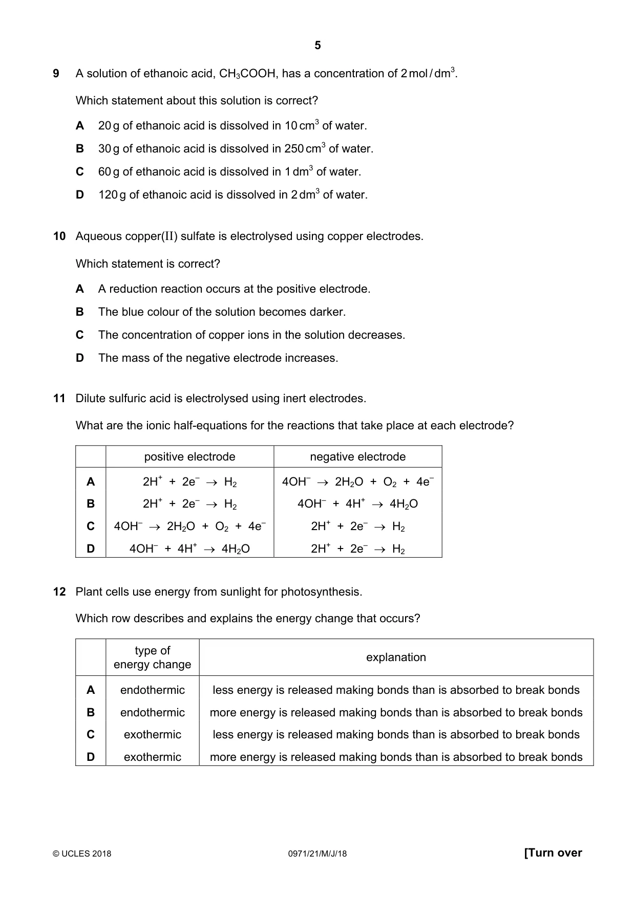Cambridge IGCSE Chemistry (9-1) 0971 2018 May/June Paper 2 · Variant 1 question paper, page 5 of 16